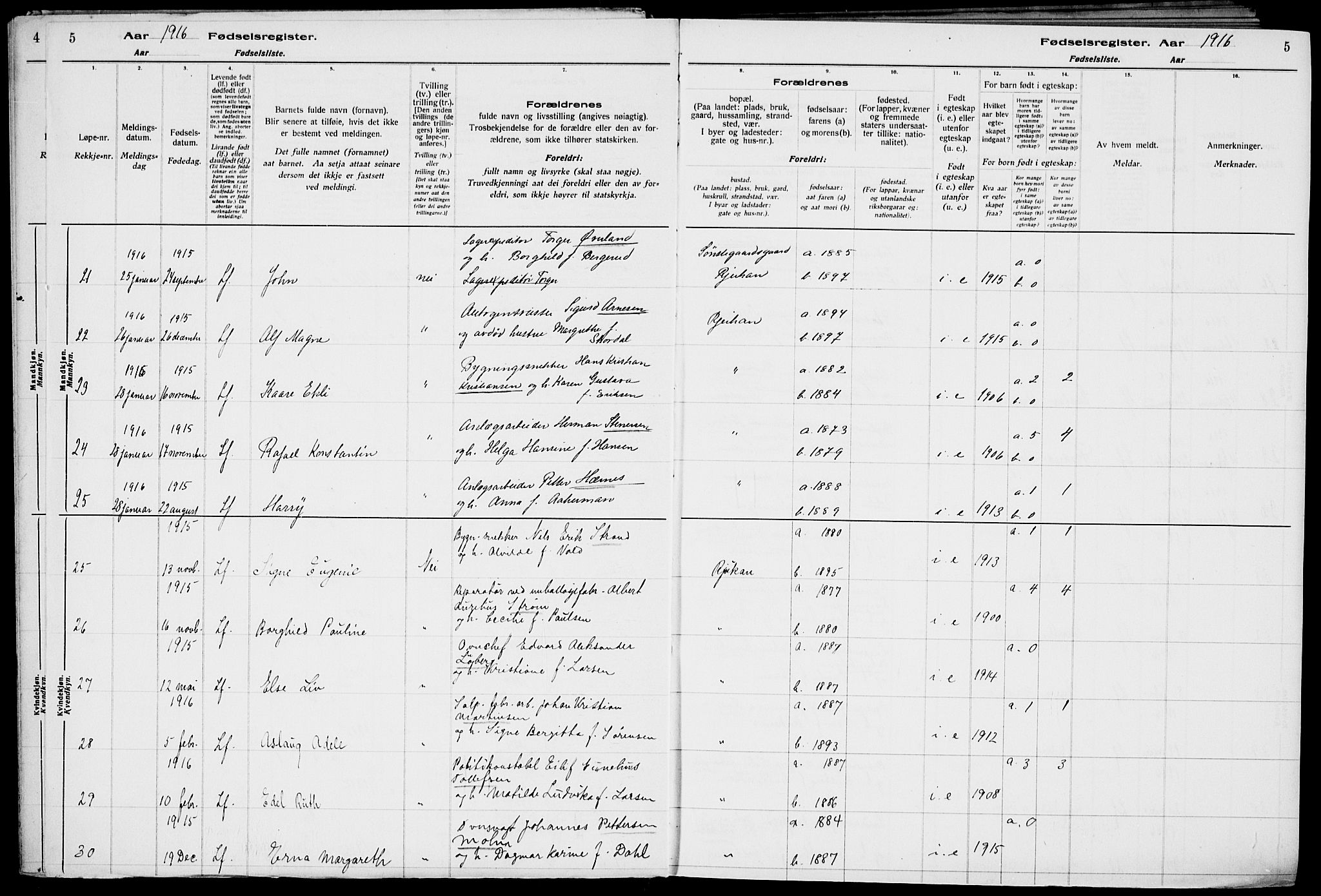 Rjukan kirkebøker, AV/SAKO-A-294/J/Ja/L0001: Birth register no. 1, 1916-1922, p. 5