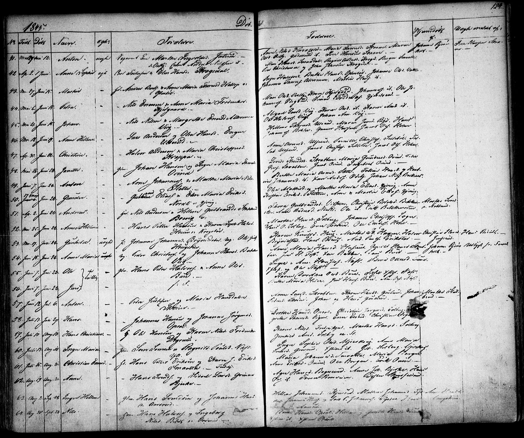 Enebakk prestekontor Kirkebøker, SAO/A-10171c/F/Fa/L0009: Parish register (official) no. I 9, 1832-1861, p. 124