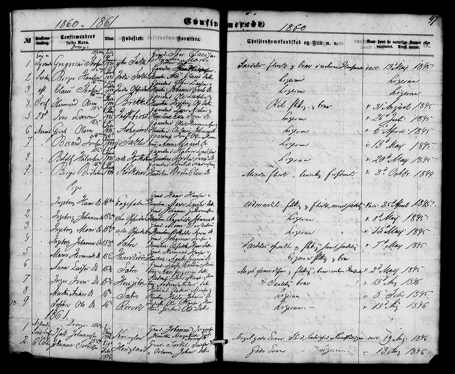 Gulen sokneprestembete, AV/SAB-A-80201/H/Haa/Haac/L0001: Parish register (official) no. C 1, 1859-1881, p. 97