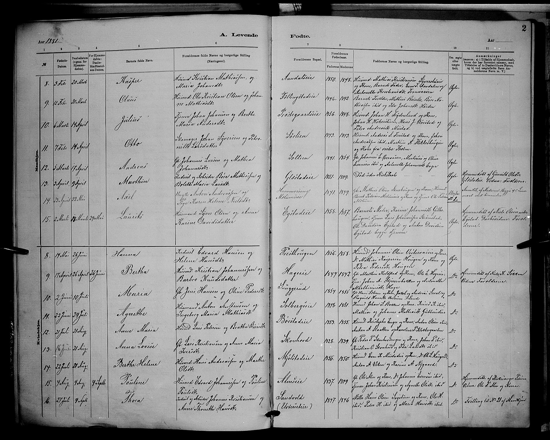 Vardal prestekontor, SAH/PREST-100/H/Ha/Hab/L0008: Parish register (copy) no. 8, 1881-1898, p. 2