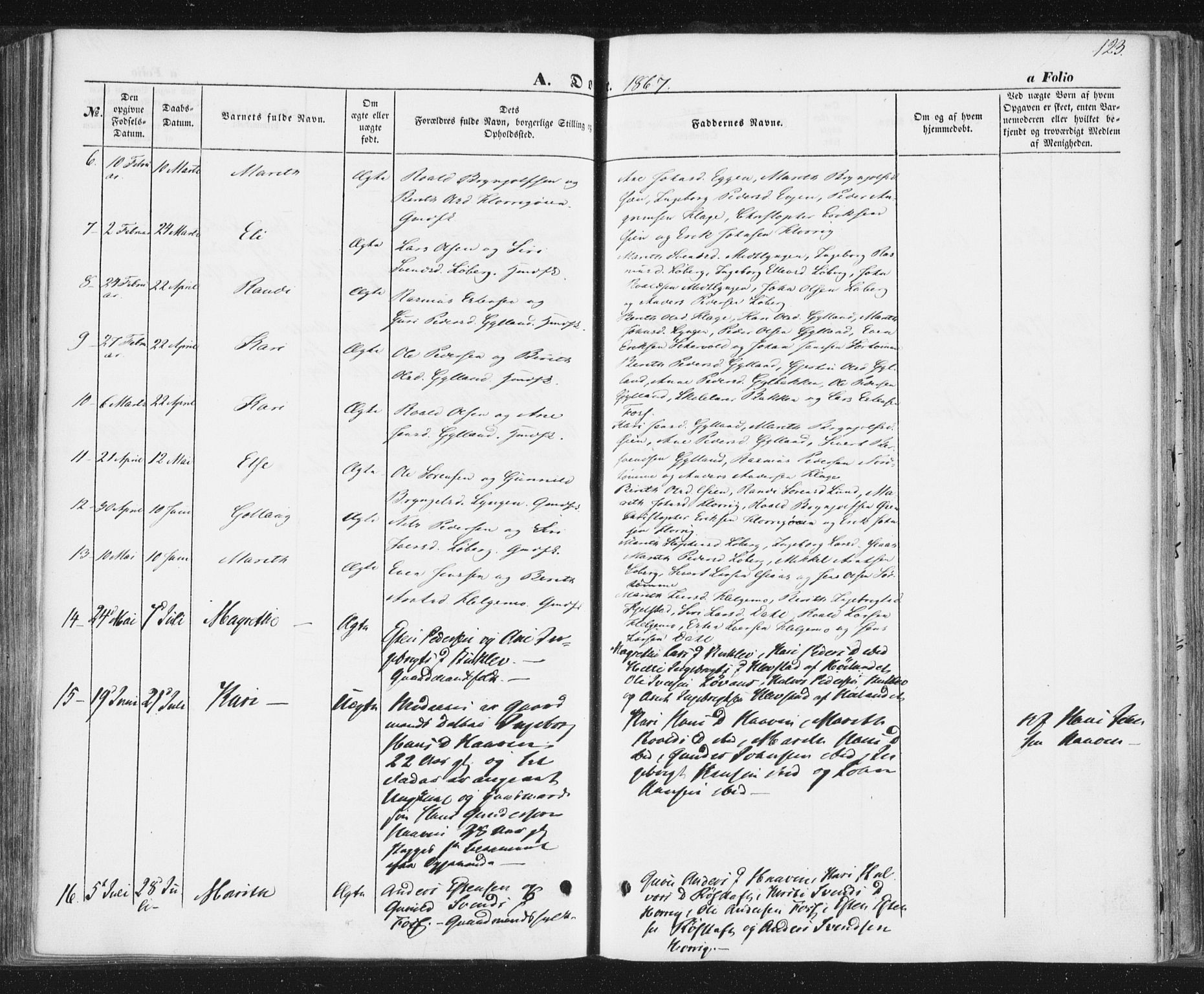 Ministerialprotokoller, klokkerbøker og fødselsregistre - Sør-Trøndelag, SAT/A-1456/692/L1103: Parish register (official) no. 692A03, 1849-1870, p. 123