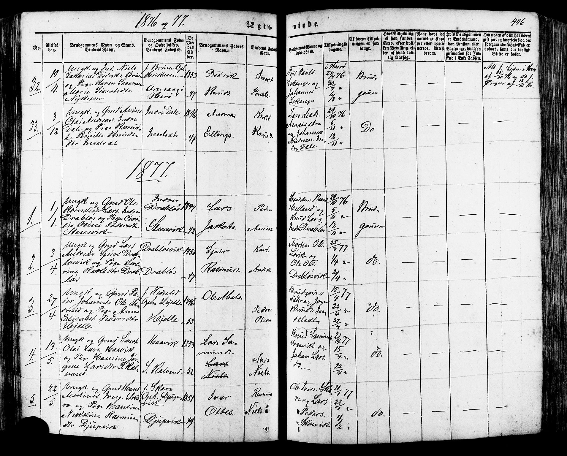 Ministerialprotokoller, klokkerbøker og fødselsregistre - Møre og Romsdal, SAT/A-1454/511/L0140: Parish register (official) no. 511A07, 1851-1878, p. 446