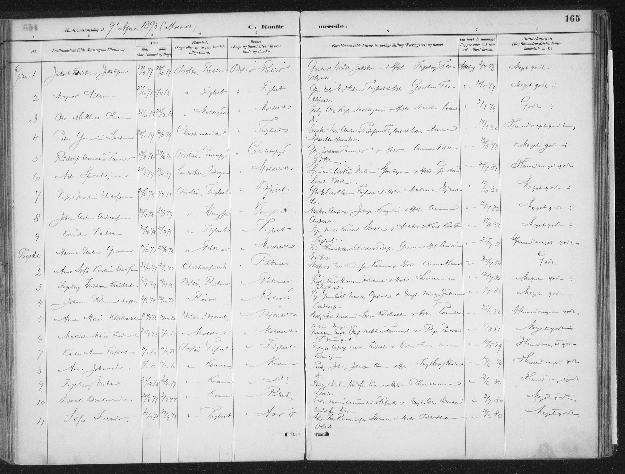 Ministerialprotokoller, klokkerbøker og fødselsregistre - Møre og Romsdal, SAT/A-1454/555/L0658: Parish register (official) no. 555A09, 1887-1917, p. 165