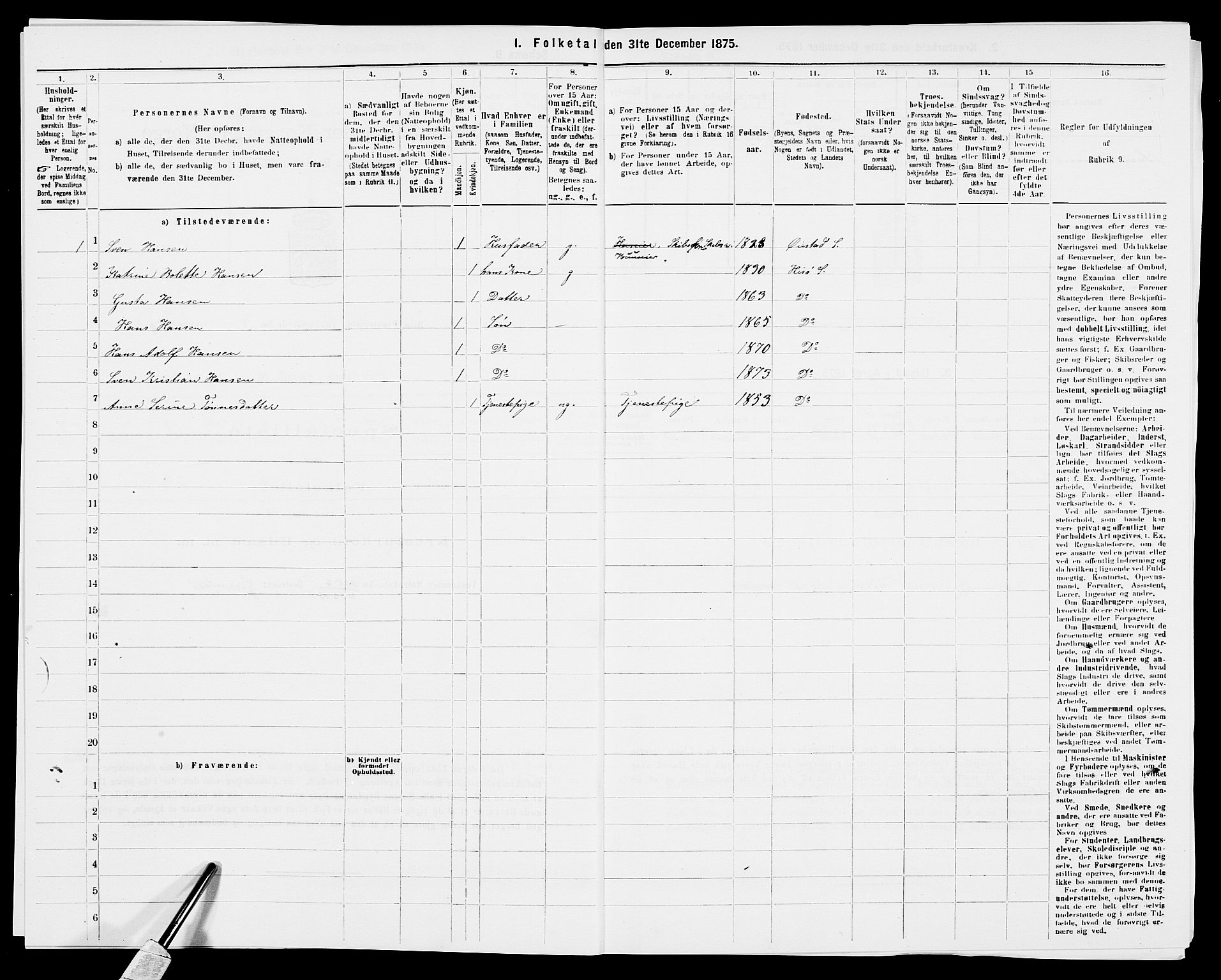 SAK, 1875 census for 0922P Hisøy, 1875, p. 497