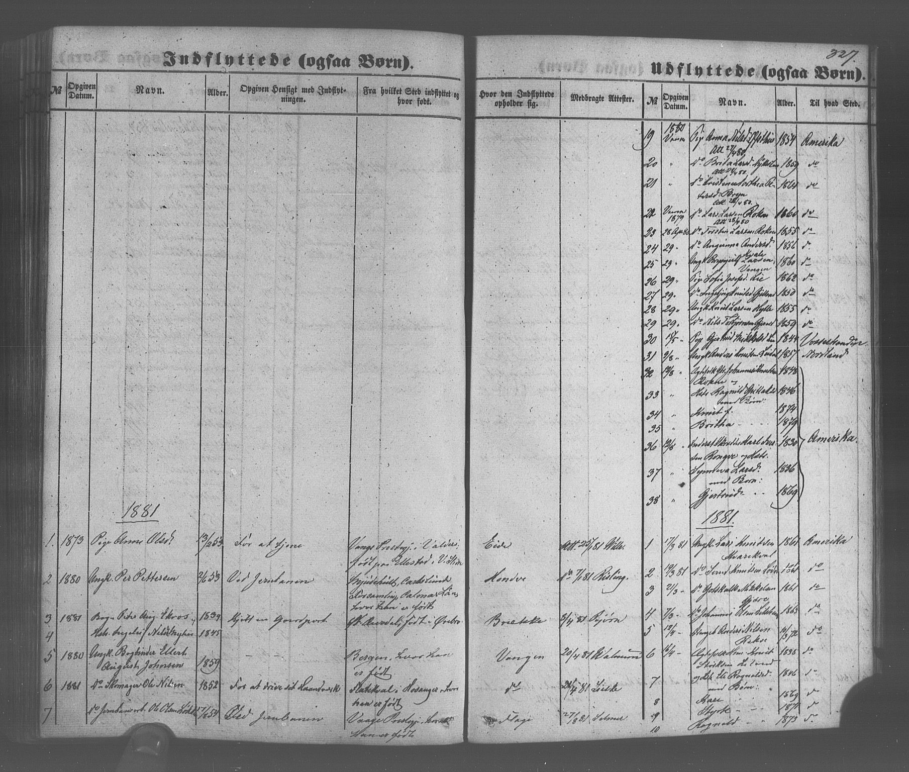 Voss sokneprestembete, SAB/A-79001/H/Haa: Parish register (official) no. A 20, 1855-1886, p. 327