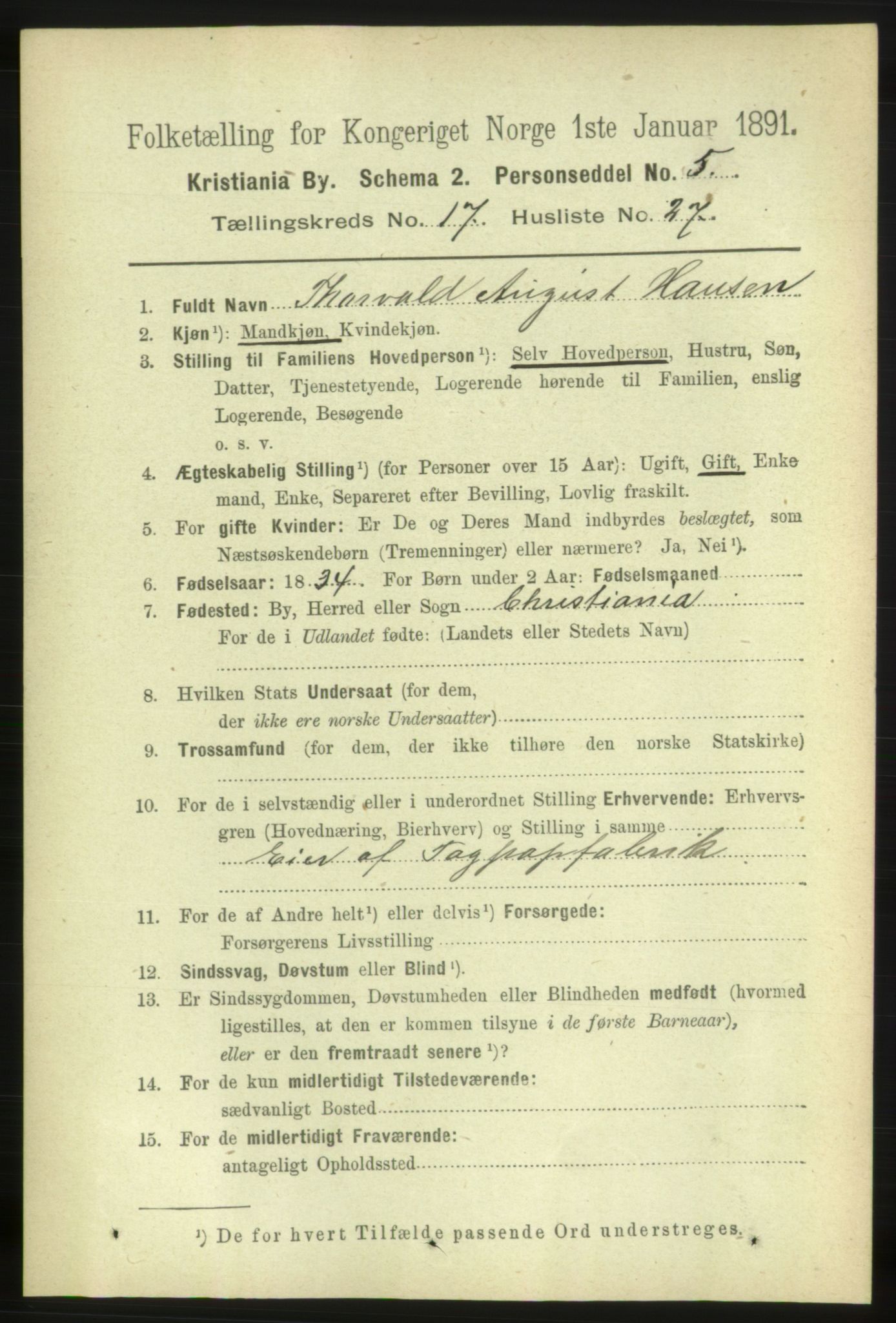 RA, 1891 census for 0301 Kristiania, 1891, p. 8726