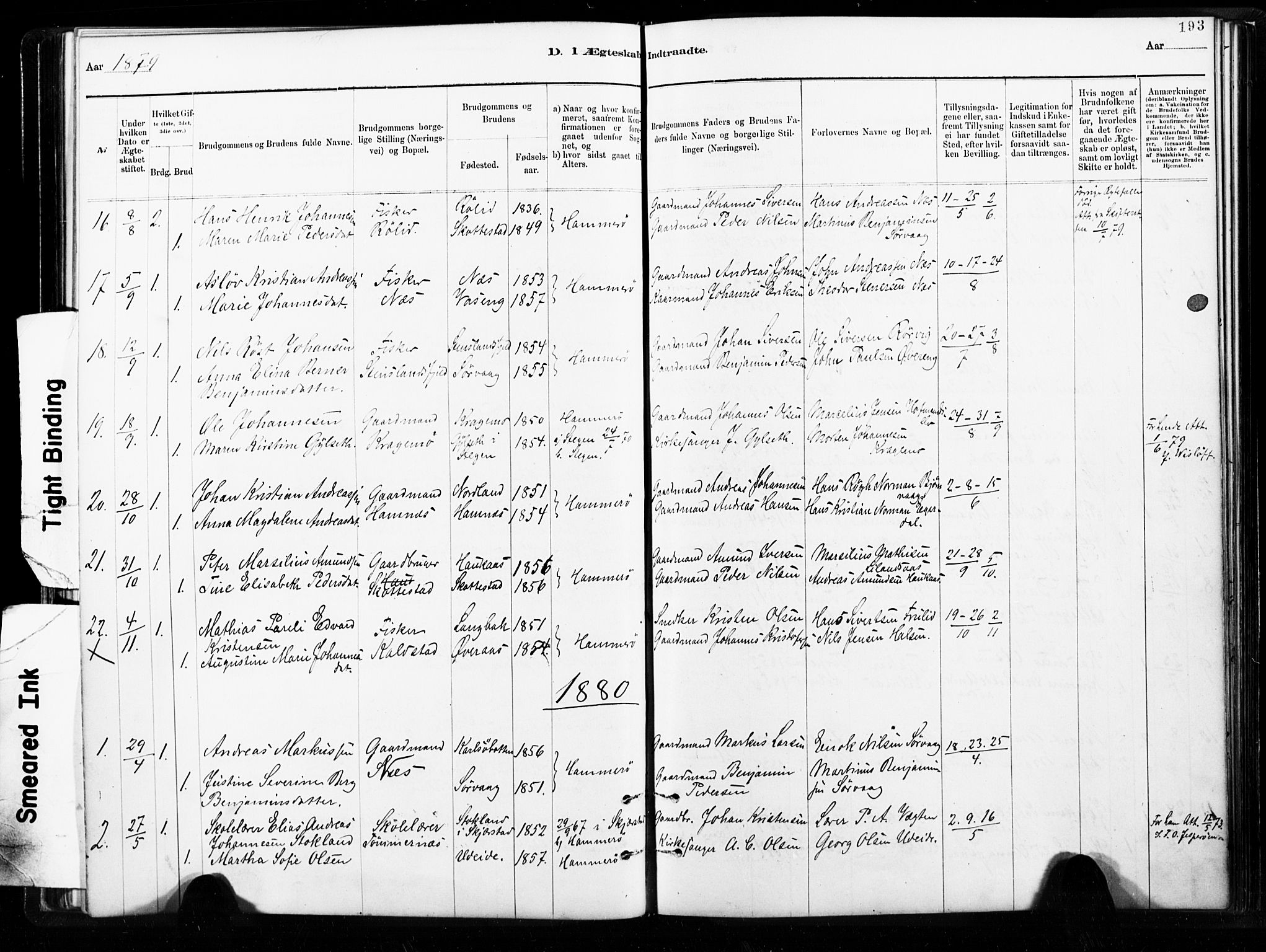 Ministerialprotokoller, klokkerbøker og fødselsregistre - Nordland, SAT/A-1459/859/L0846: Parish register (official) no. 859A06, 1878-1889, p. 193