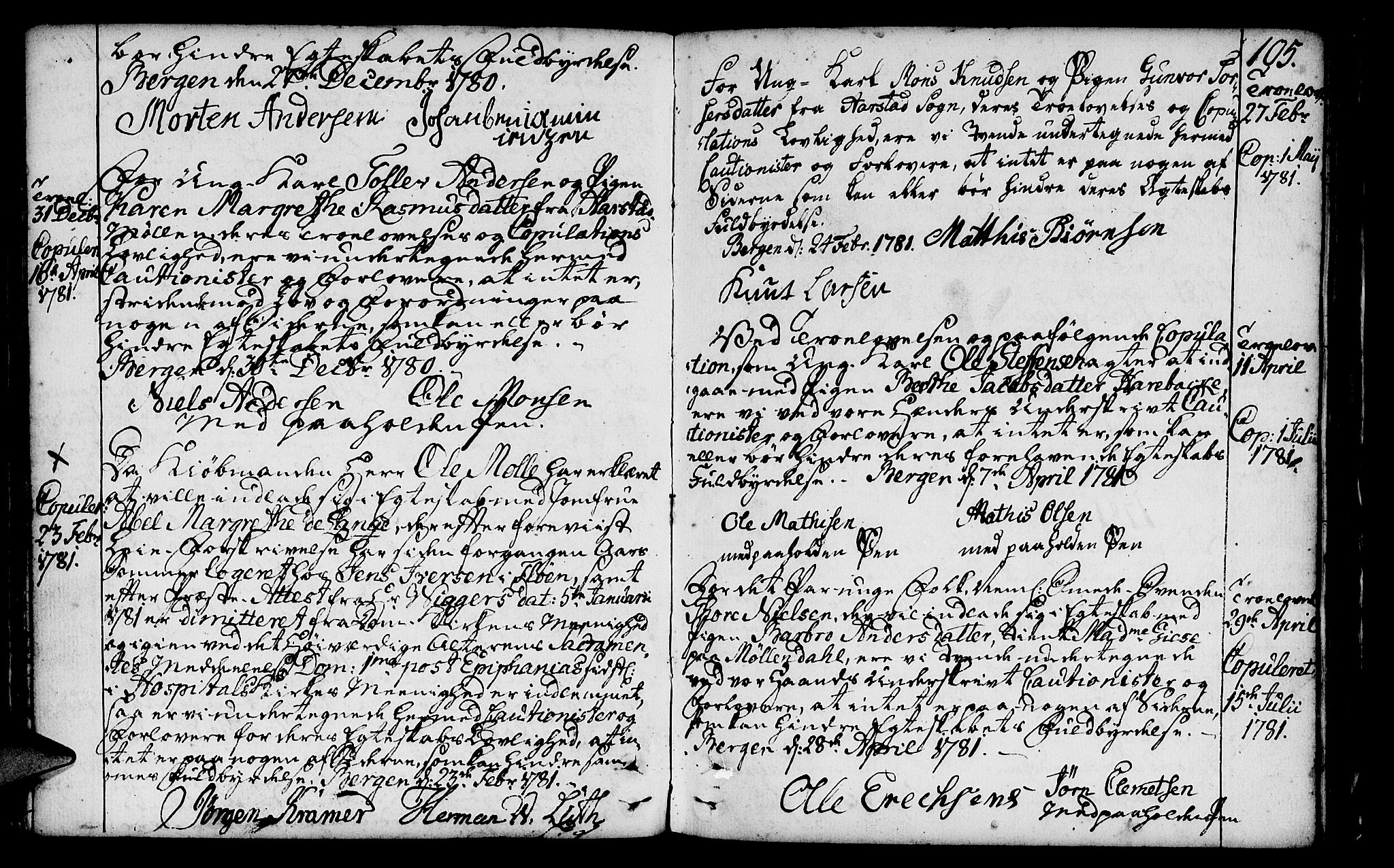 St. Jørgens hospital og Årstad sokneprestembete, AV/SAB-A-99934: Parish register (official) no. A 1, 1743-1823, p. 105