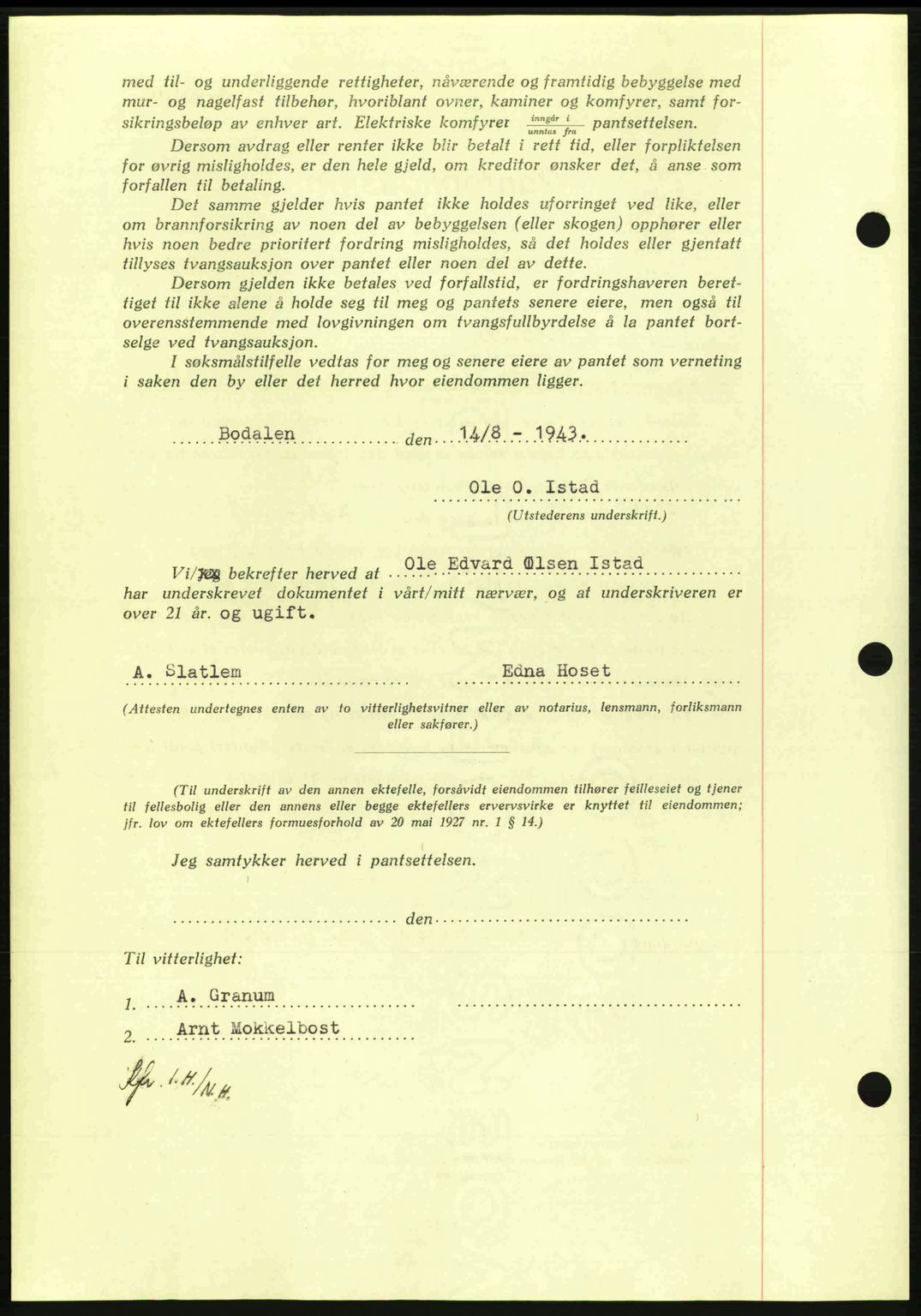 Nordmøre sorenskriveri, AV/SAT-A-4132/1/2/2Ca: Mortgage book no. B91, 1943-1944, Diary no: : 1898/1943