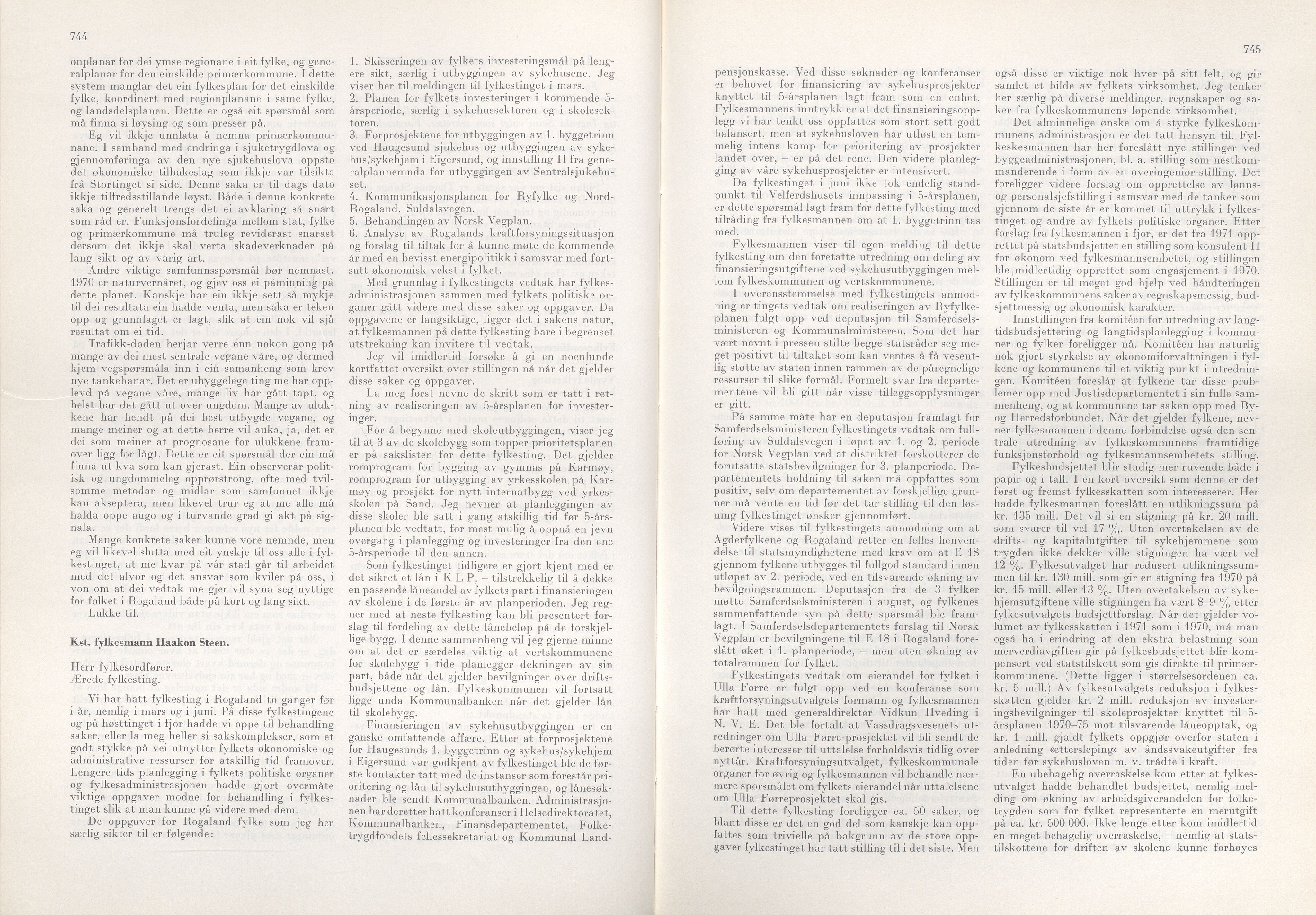 Rogaland fylkeskommune - Fylkesrådmannen , IKAR/A-900/A/Aa/Aaa/L0090: Møtebok , 1970, p. 744-745