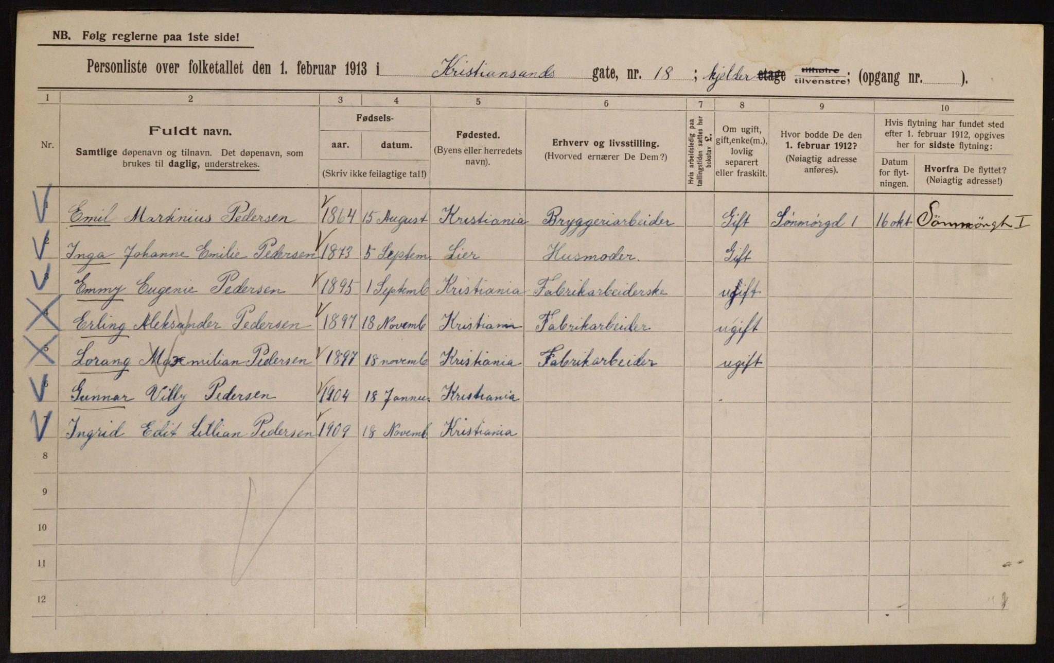 OBA, Municipal Census 1913 for Kristiania, 1913, p. 54173