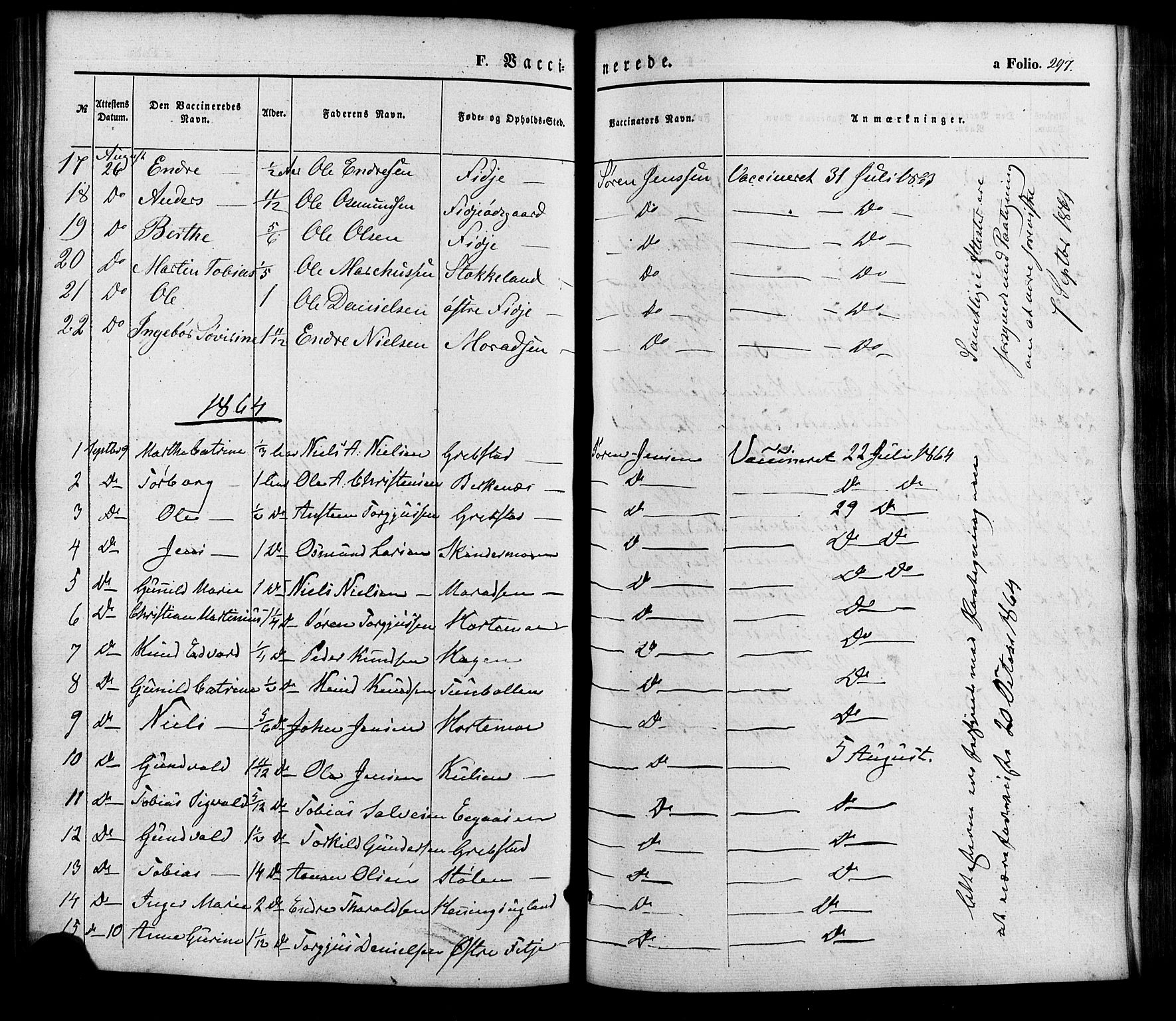 Søgne sokneprestkontor, SAK/1111-0037/F/Fa/Faa/L0002: Parish register (official) no. A 2, 1854-1882, p. 297