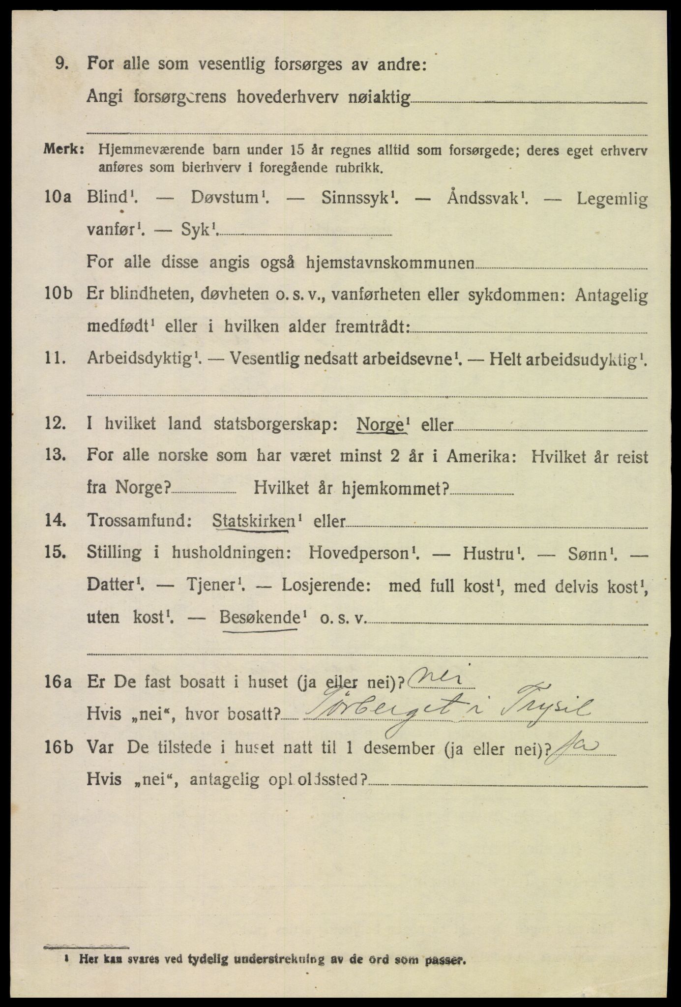 SAH, 1920 census for Trysil, 1920, p. 14562