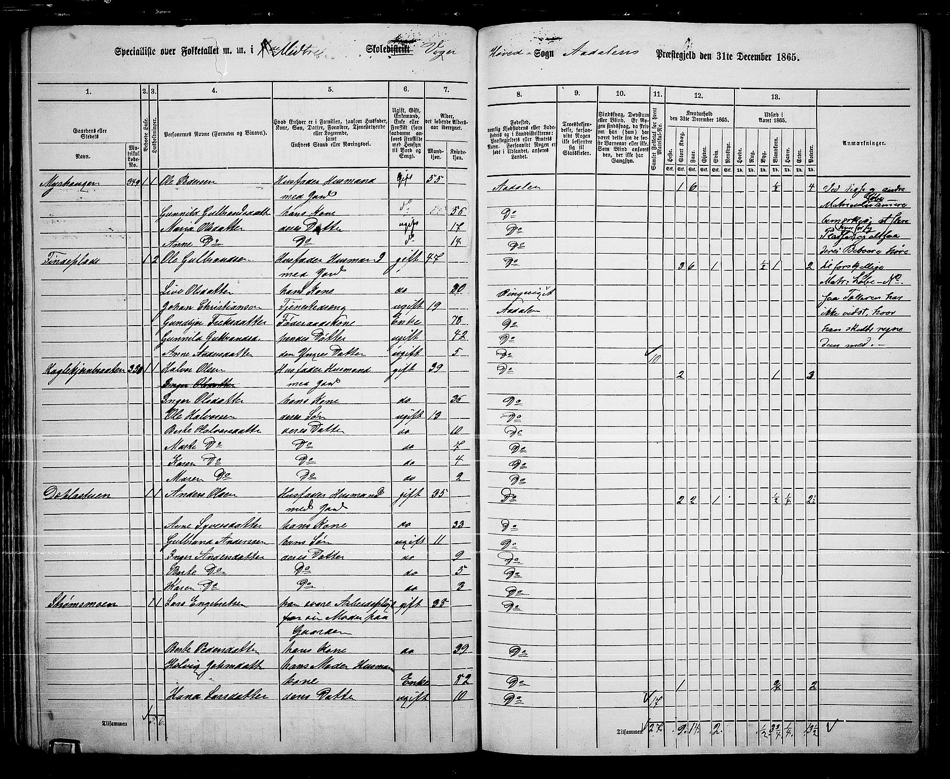 RA, 1865 census for Ådal, 1865, p. 58