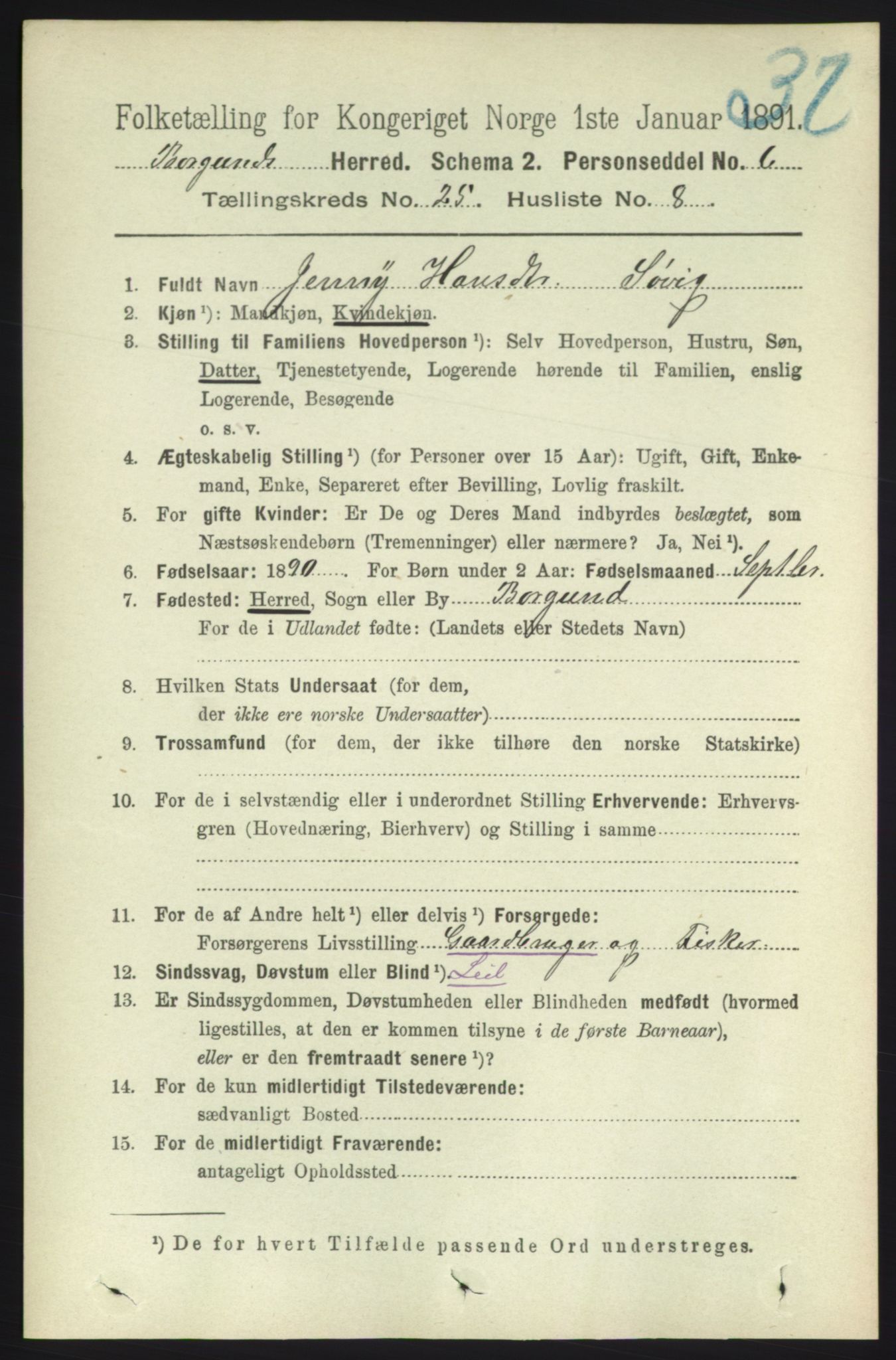 RA, 1891 census for 1531 Borgund, 1891, p. 7310