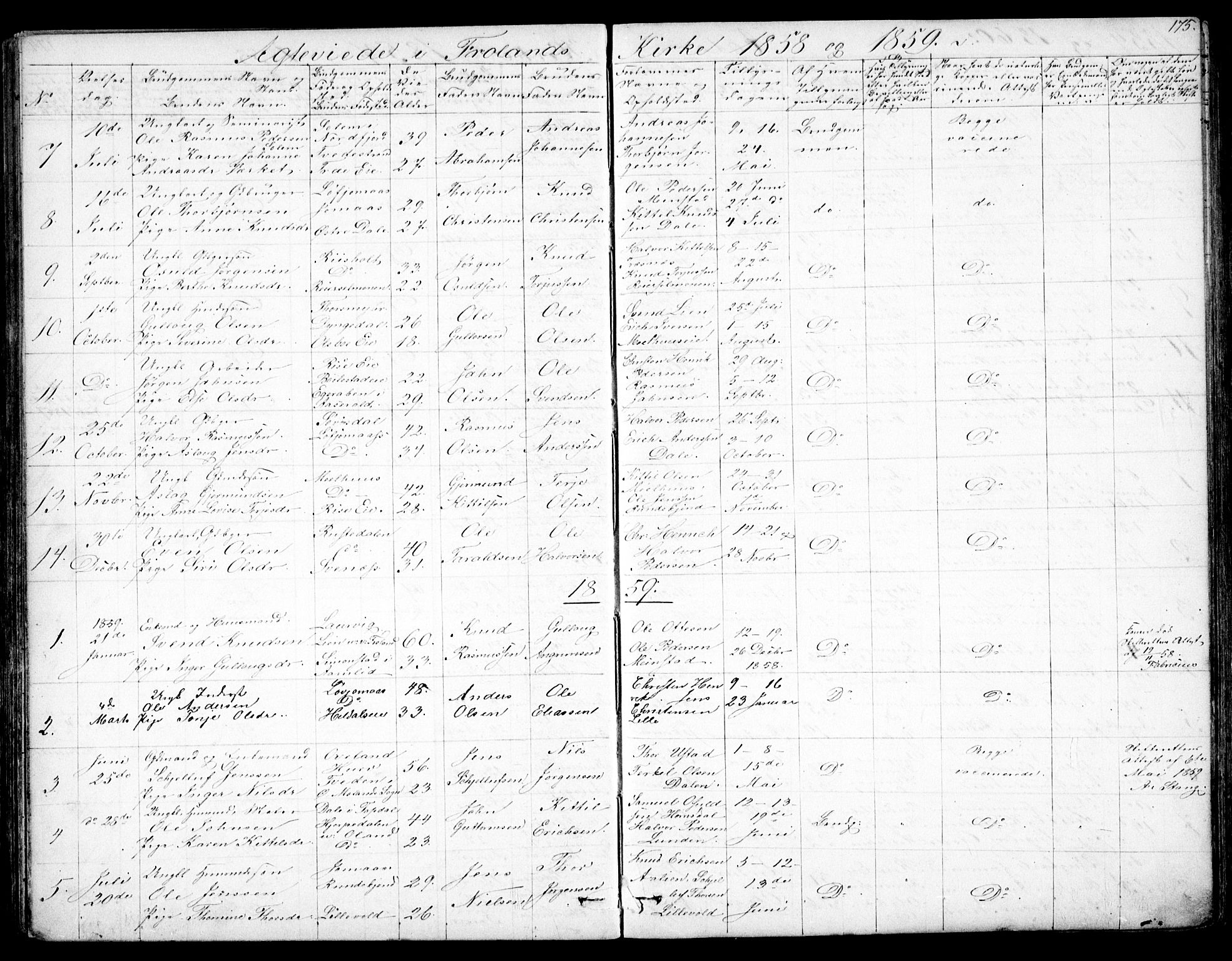 Froland sokneprestkontor, AV/SAK-1111-0013/F/Fb/L0008: Parish register (copy) no. B 8, 1843-1875, p. 175