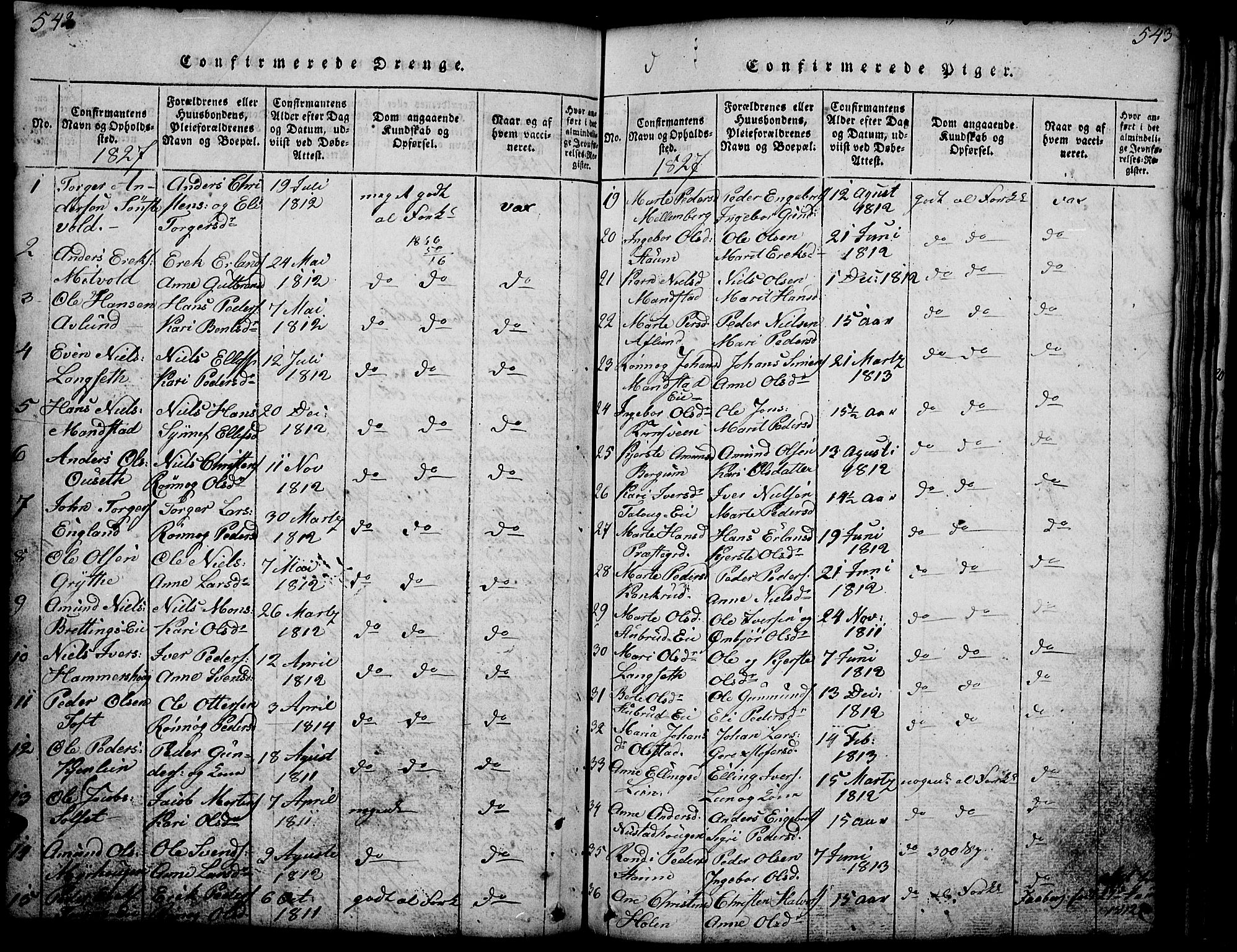 Gausdal prestekontor, AV/SAH-PREST-090/H/Ha/Hab/L0001: Parish register (copy) no. 1, 1817-1848, p. 542-543