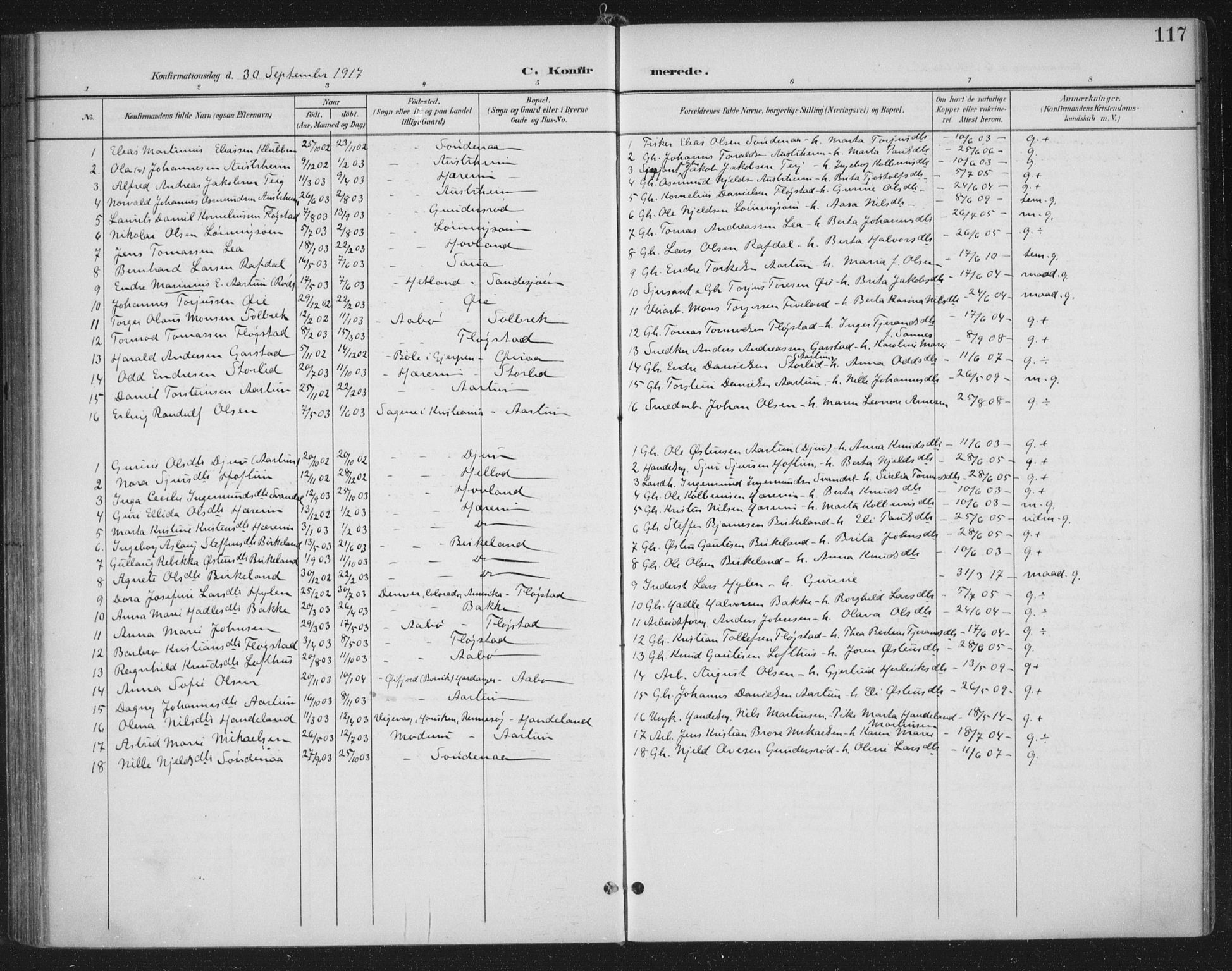 Sand sokneprestkontor, SAST/A-101848/03/C/L0001: Parish register (official) no. A 7, 1899-1928, p. 117