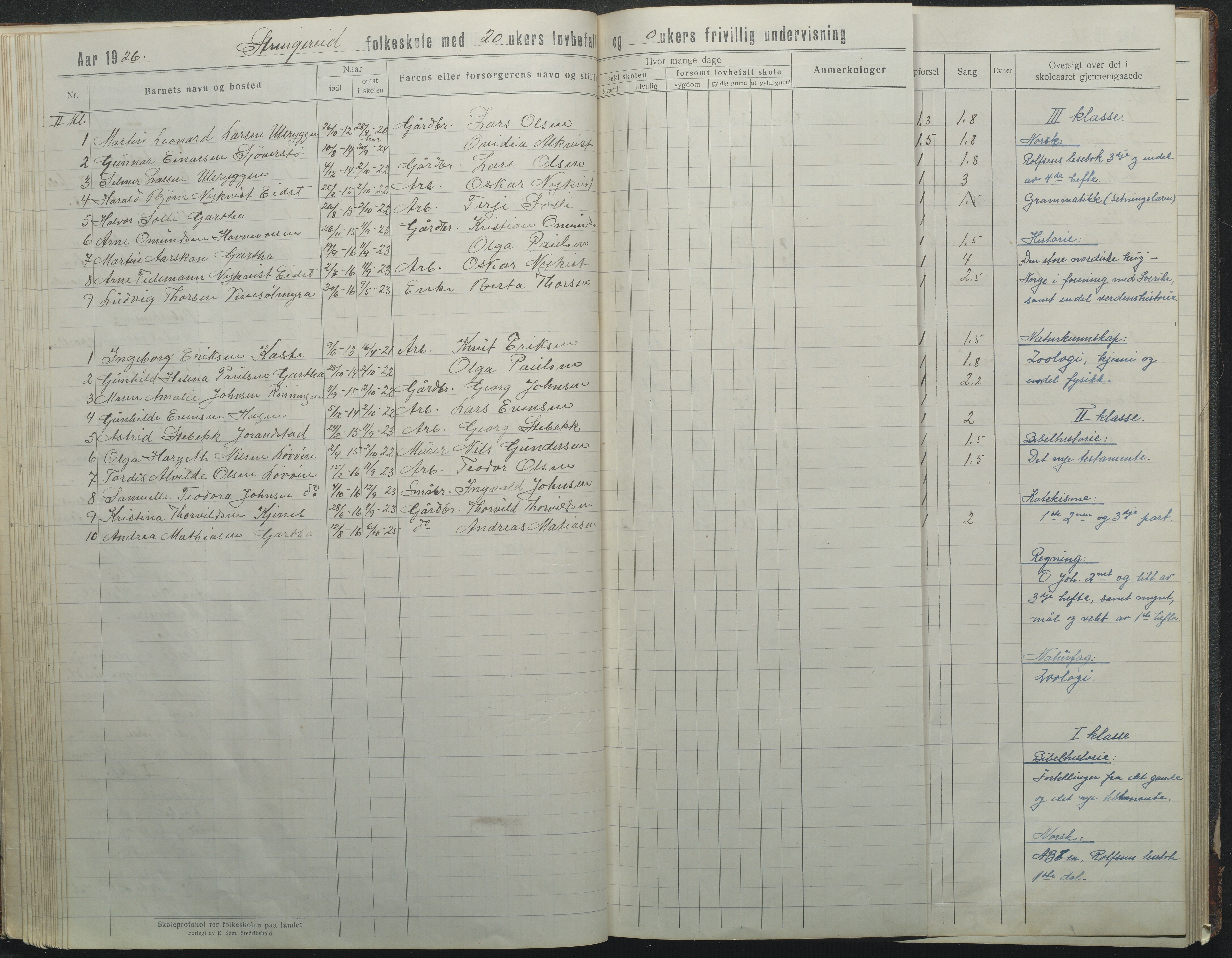 Flosta kommune, Strengereid Krets, AAKS/KA0916-550h/F01/L0004: Skoleprotokoll Strengereid skole, 1918-1944