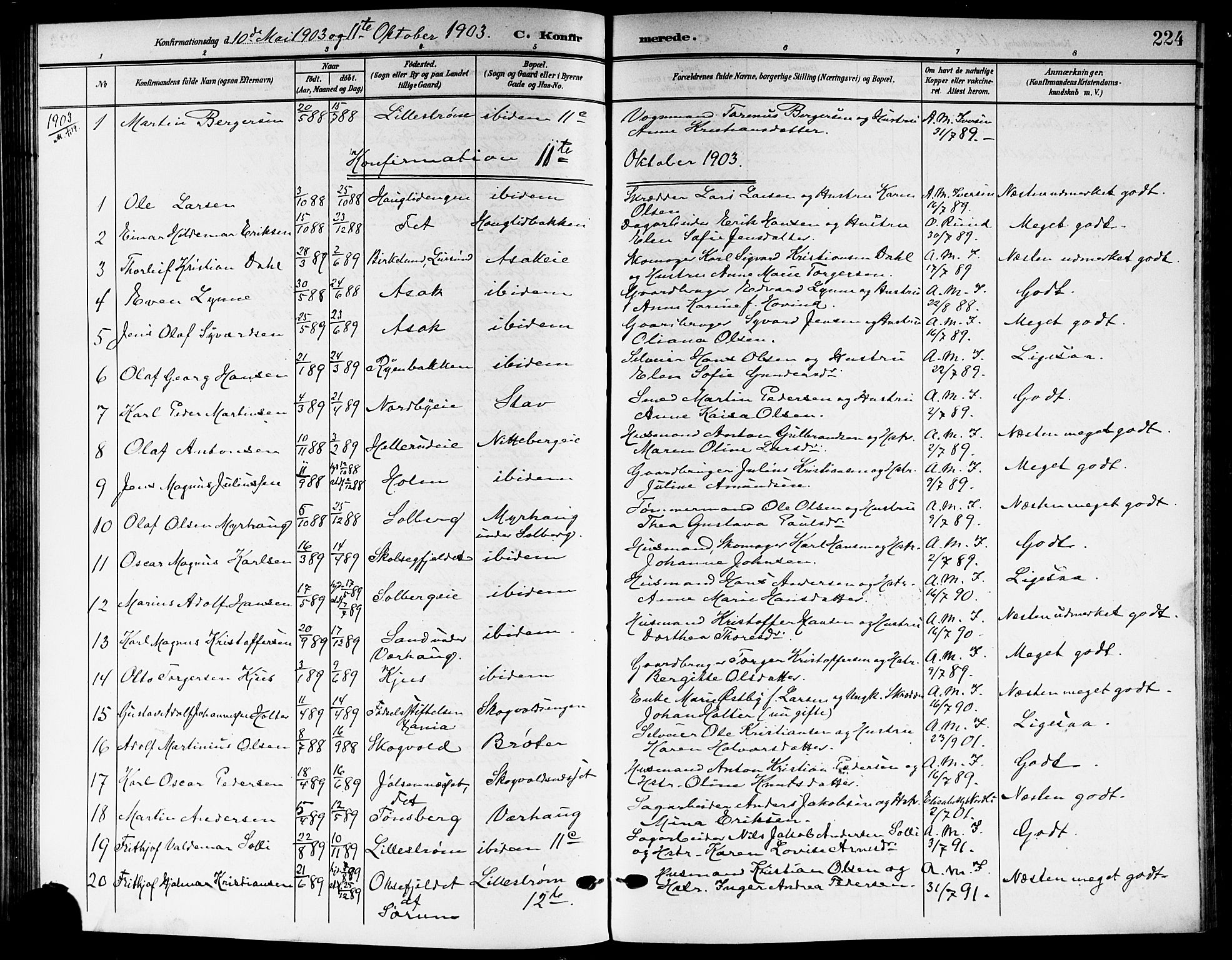 Skedsmo prestekontor Kirkebøker, AV/SAO-A-10033a/G/Ga/L0005b: Parish register (copy) no. I 5B, 1902-1911, p. 224