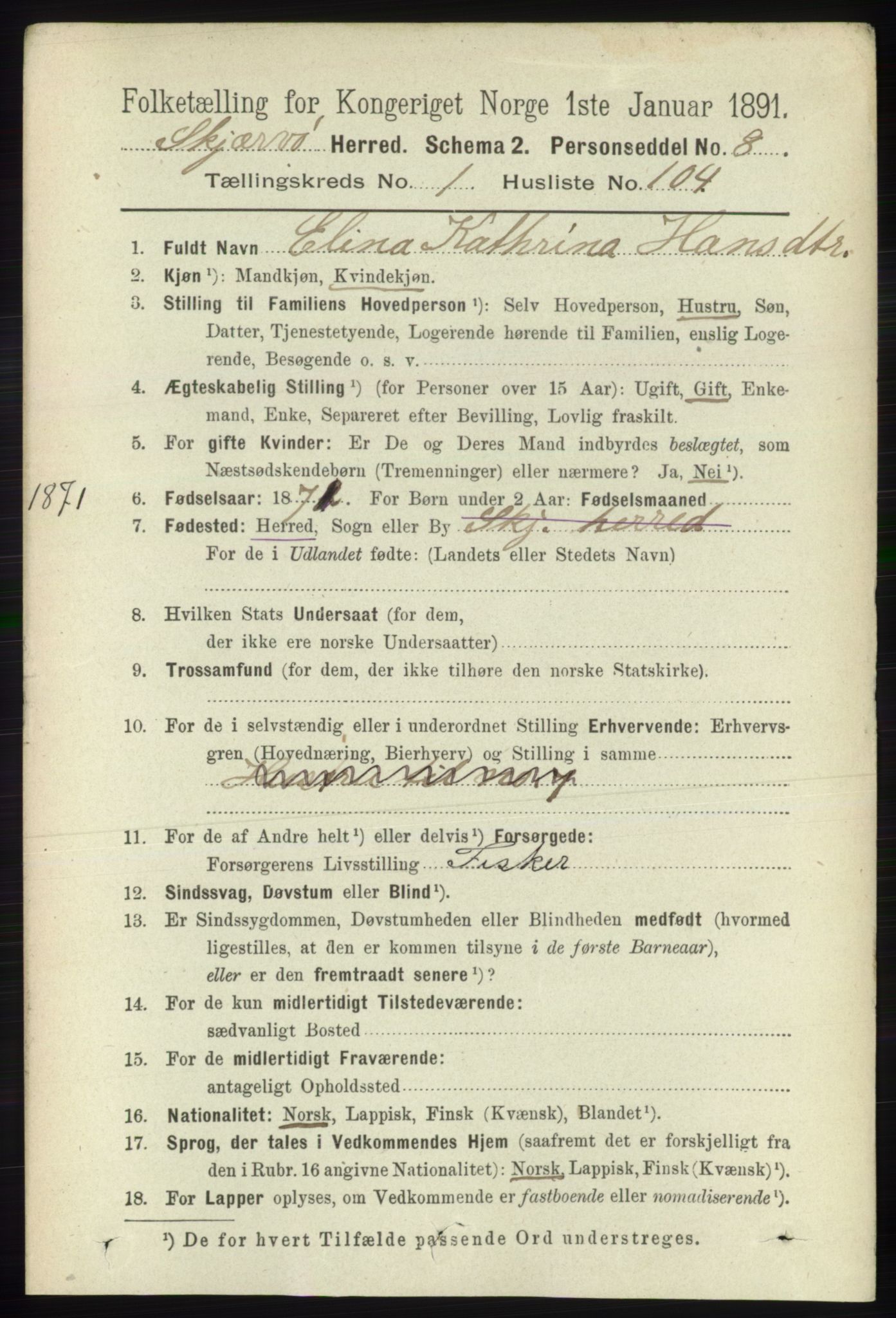 RA, 1891 census for 1941 Skjervøy, 1891, p. 907