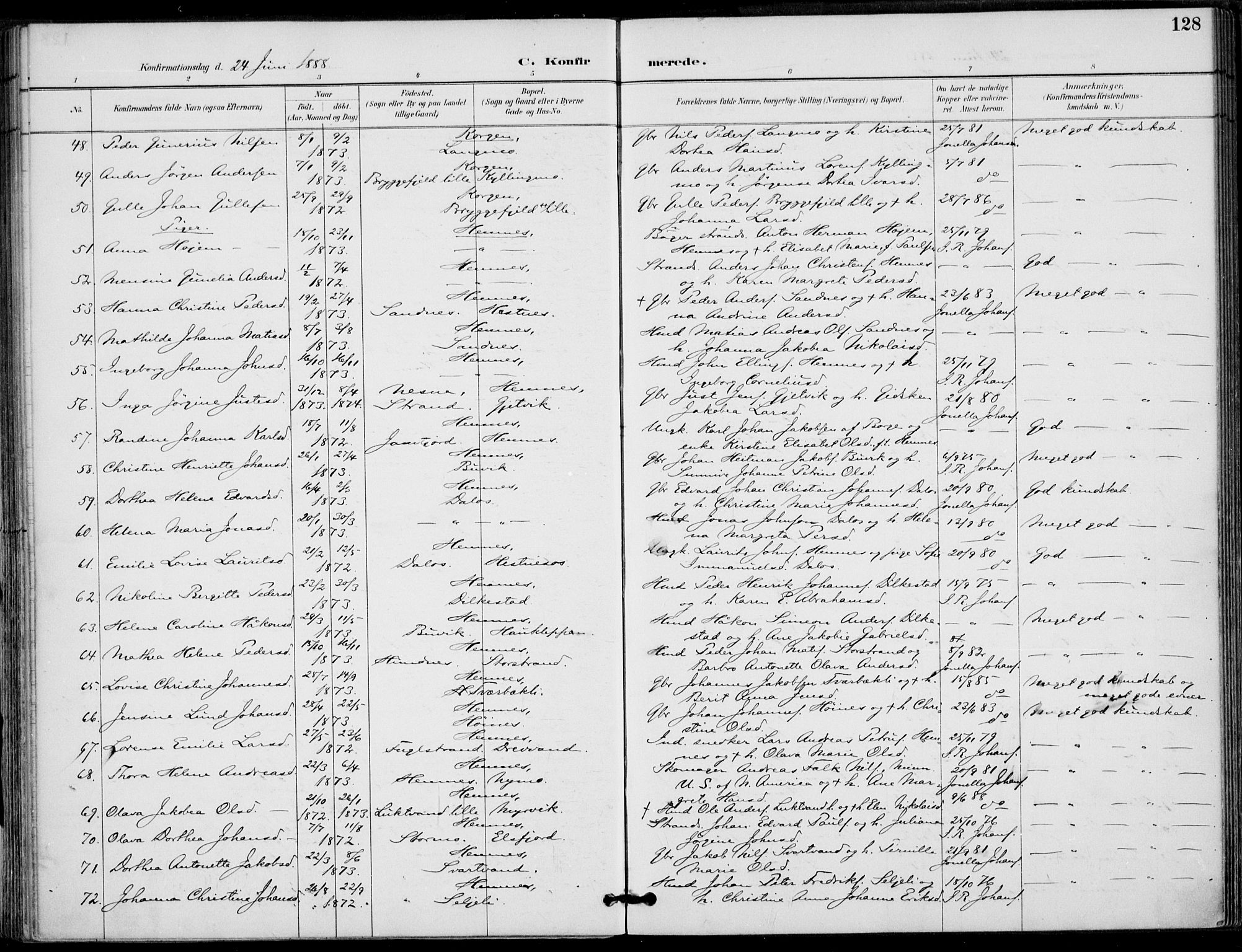 Ministerialprotokoller, klokkerbøker og fødselsregistre - Nordland, AV/SAT-A-1459/825/L0362: Parish register (official) no. 825A16, 1886-1908, p. 128