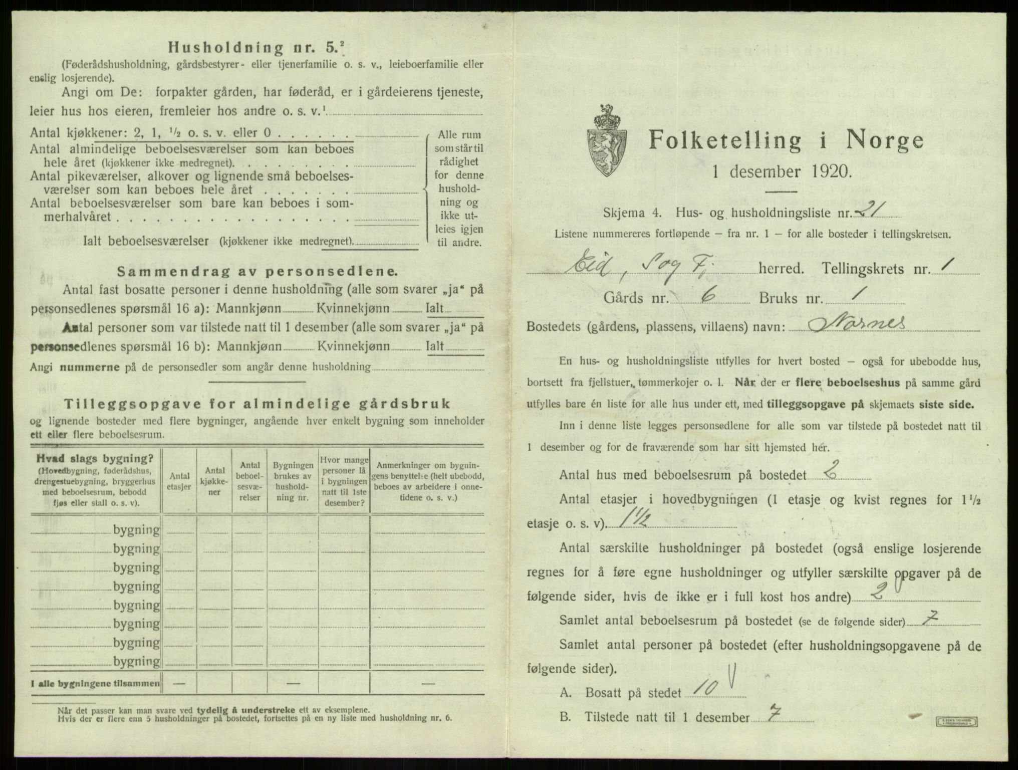 SAB, 1920 census for Eid, 1920, p. 87