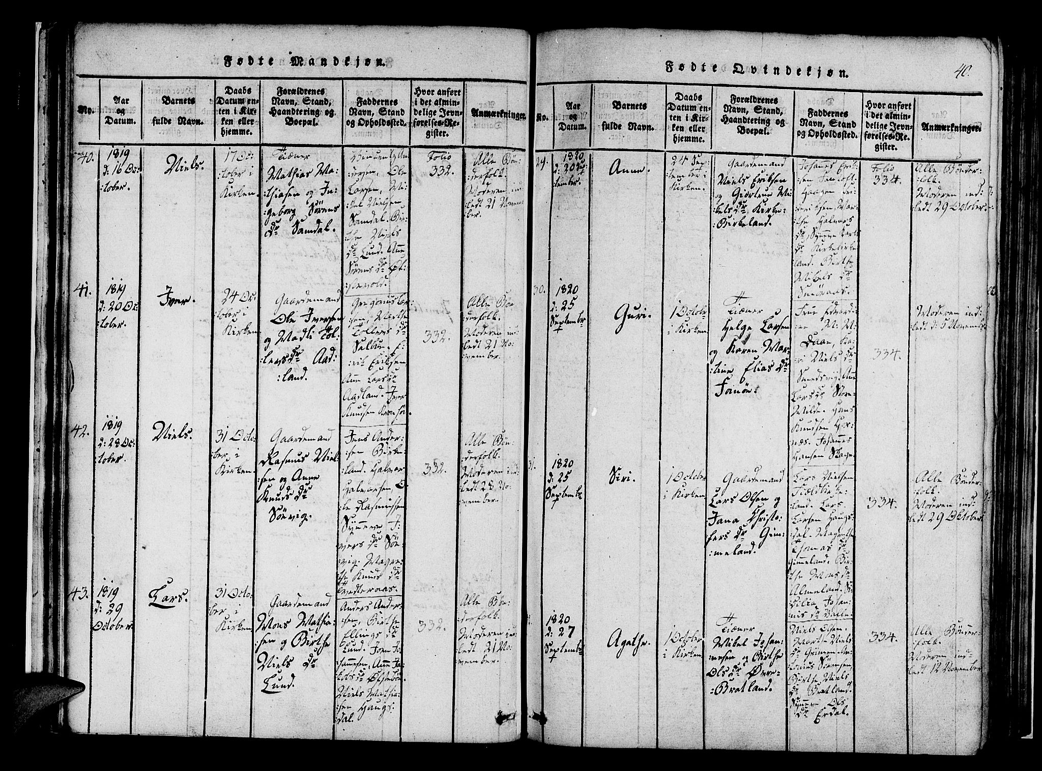 Fana Sokneprestembete, AV/SAB-A-75101/H/Haa/Haaa/L0007: Parish register (official) no. A 7, 1816-1828, p. 40