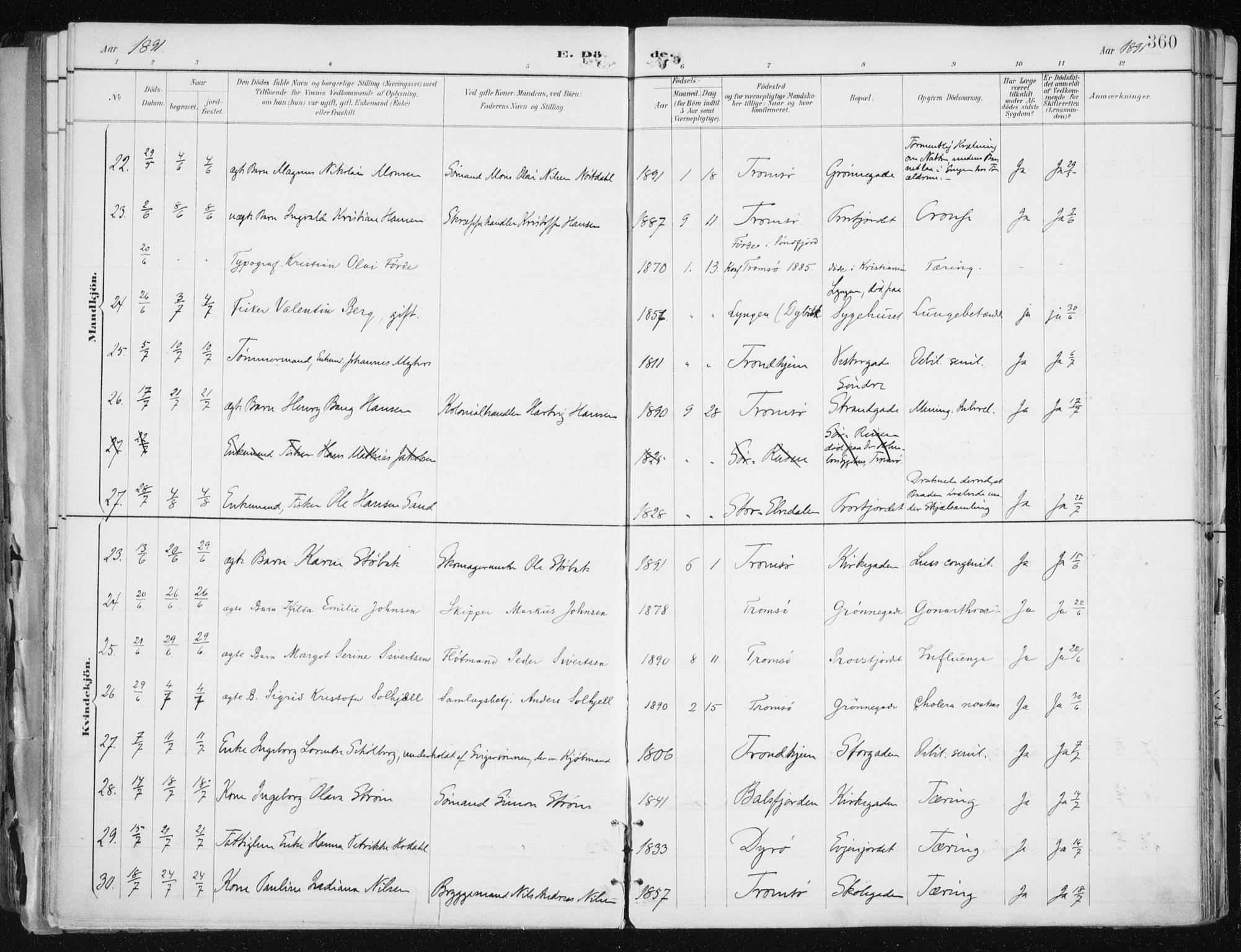 Tromsø sokneprestkontor/stiftsprosti/domprosti, AV/SATØ-S-1343/G/Ga/L0015kirke: Parish register (official) no. 15, 1889-1899, p. 360