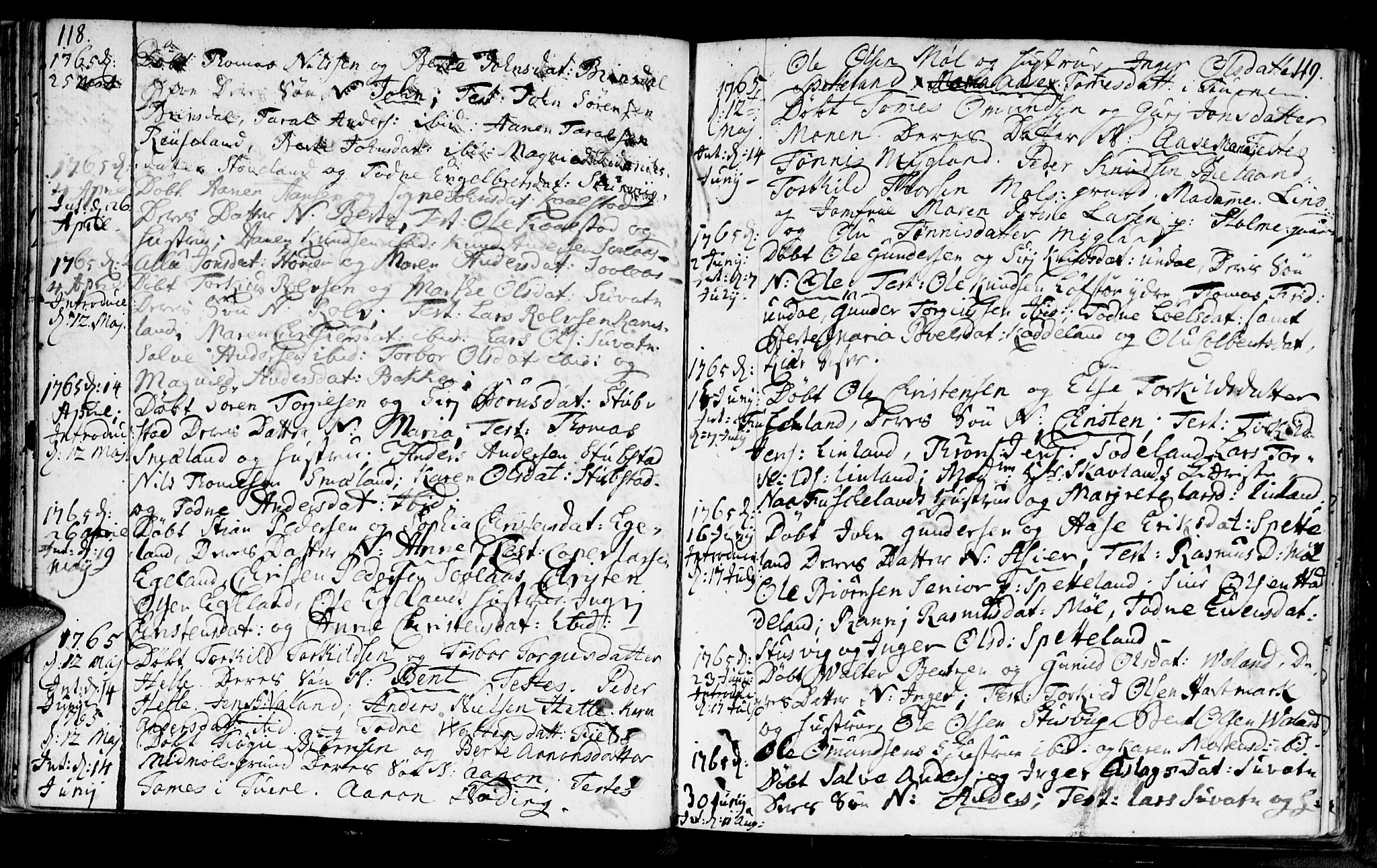 Holum sokneprestkontor, SAK/1111-0022/F/Fa/Faa/L0002: Parish register (official) no. A 2, 1756-1780, p. 118-119