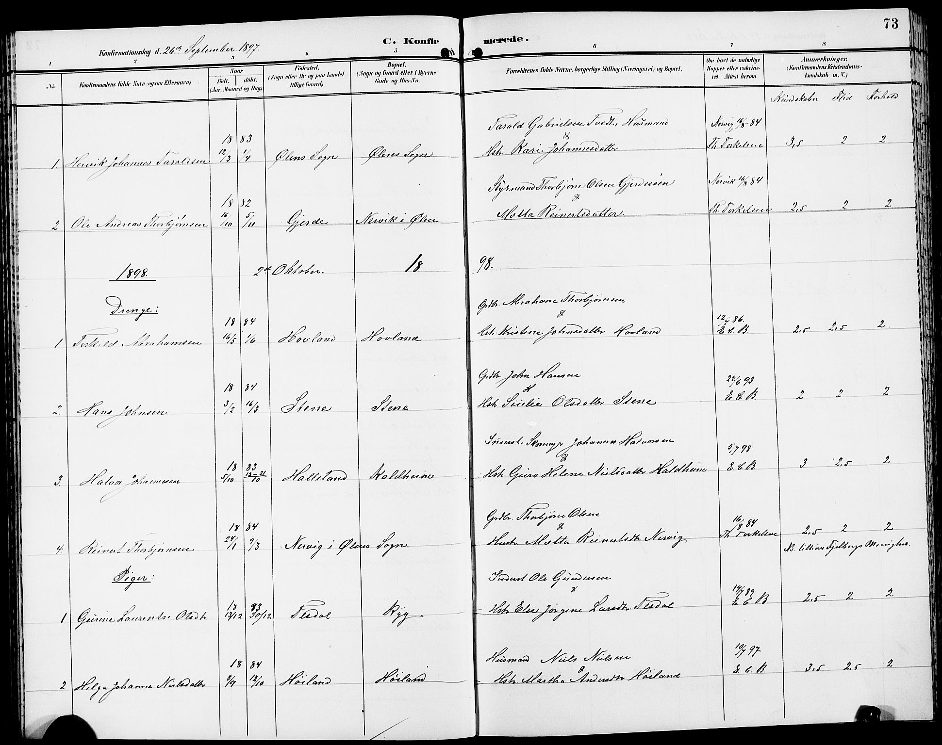Etne sokneprestembete, SAB/A-75001/H/Hab: Parish register (copy) no. A 6, 1897-1924, p. 73