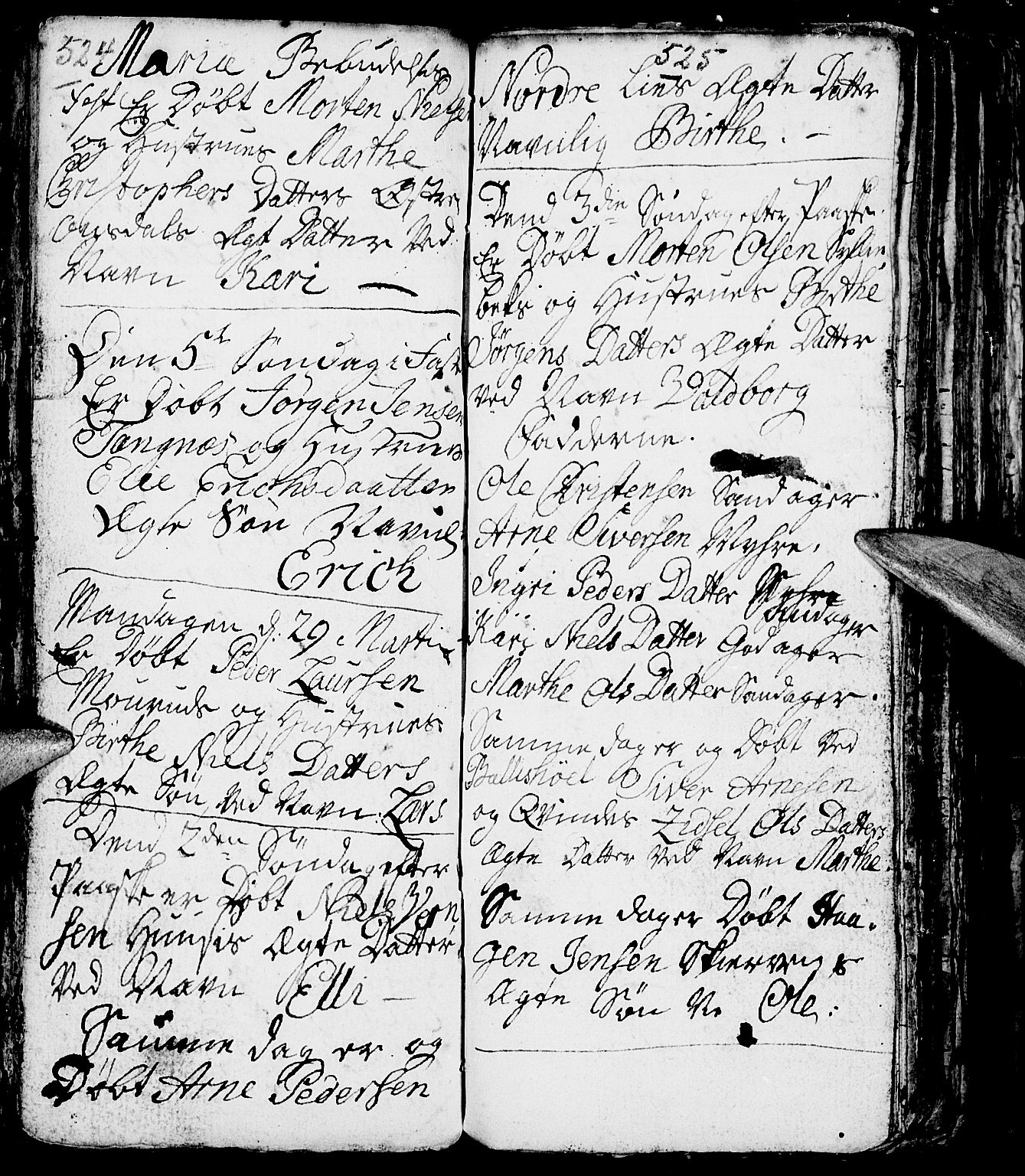 Nes prestekontor, Hedmark, SAH/PREST-020/L/La/L0001: Parish register (copy) no. 1, 1663-1784, p. 524-525