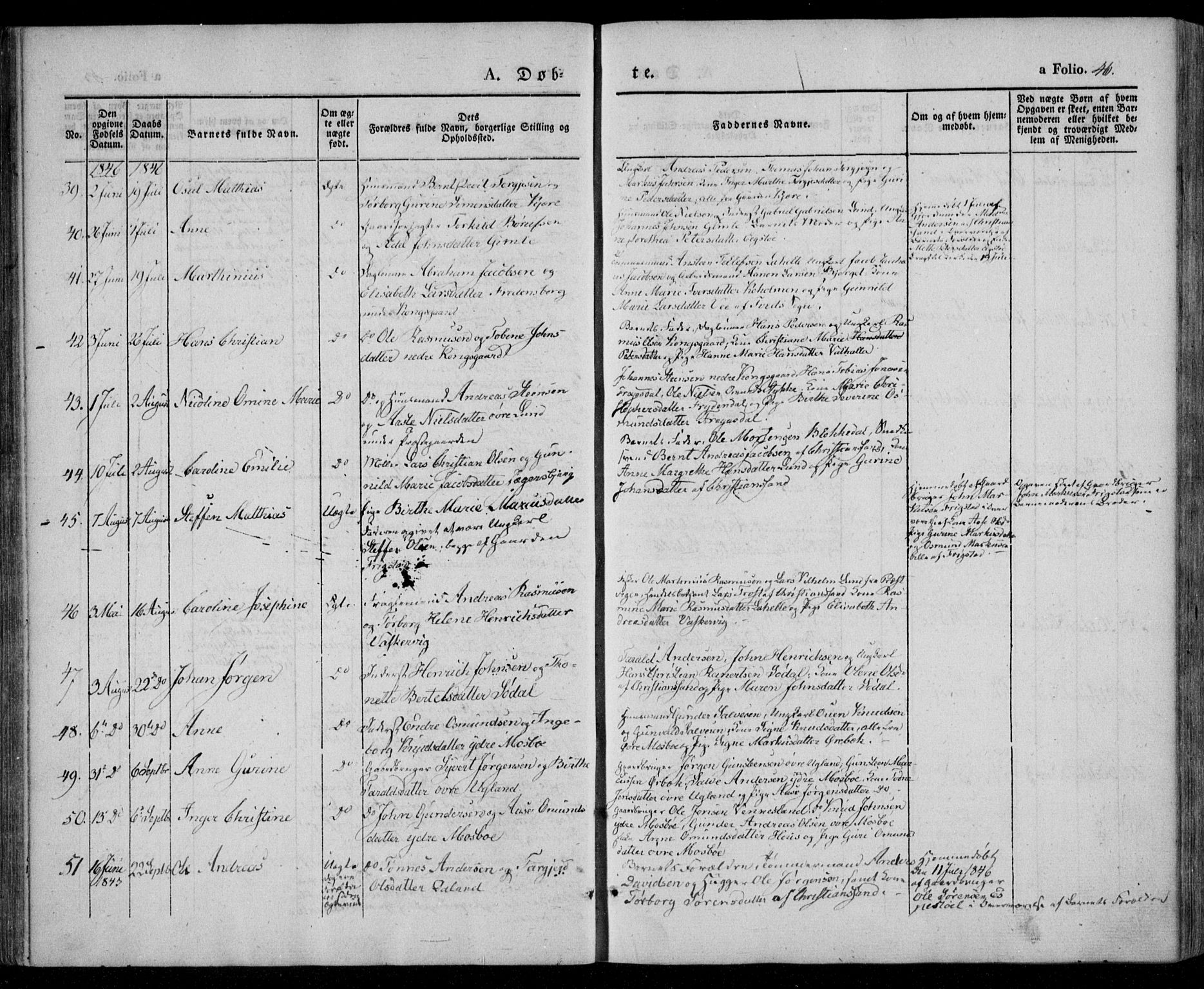 Oddernes sokneprestkontor, AV/SAK-1111-0033/F/Fa/Faa/L0006: Parish register (official) no. A 6, 1838-1851, p. 46