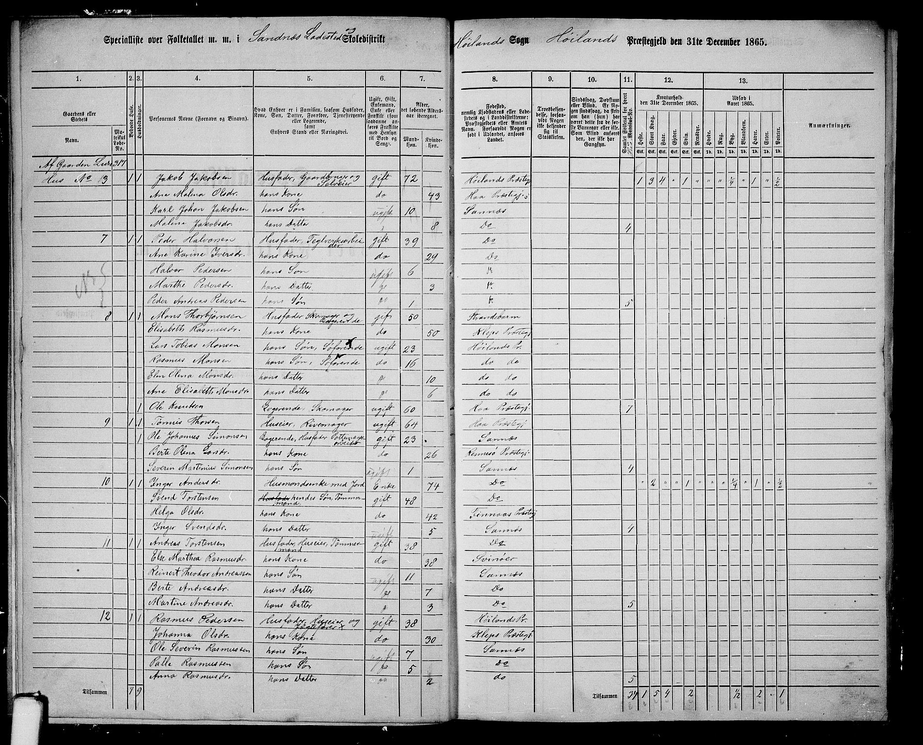 RA, 1865 census for Høyland, 1865, p. 152