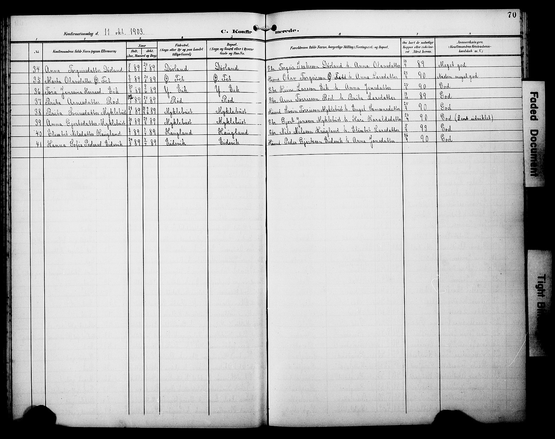 Kvinnherad sokneprestembete, SAB/A-76401/H/Hab: Parish register (copy) no. A 2A, 1901-1911, p. 70