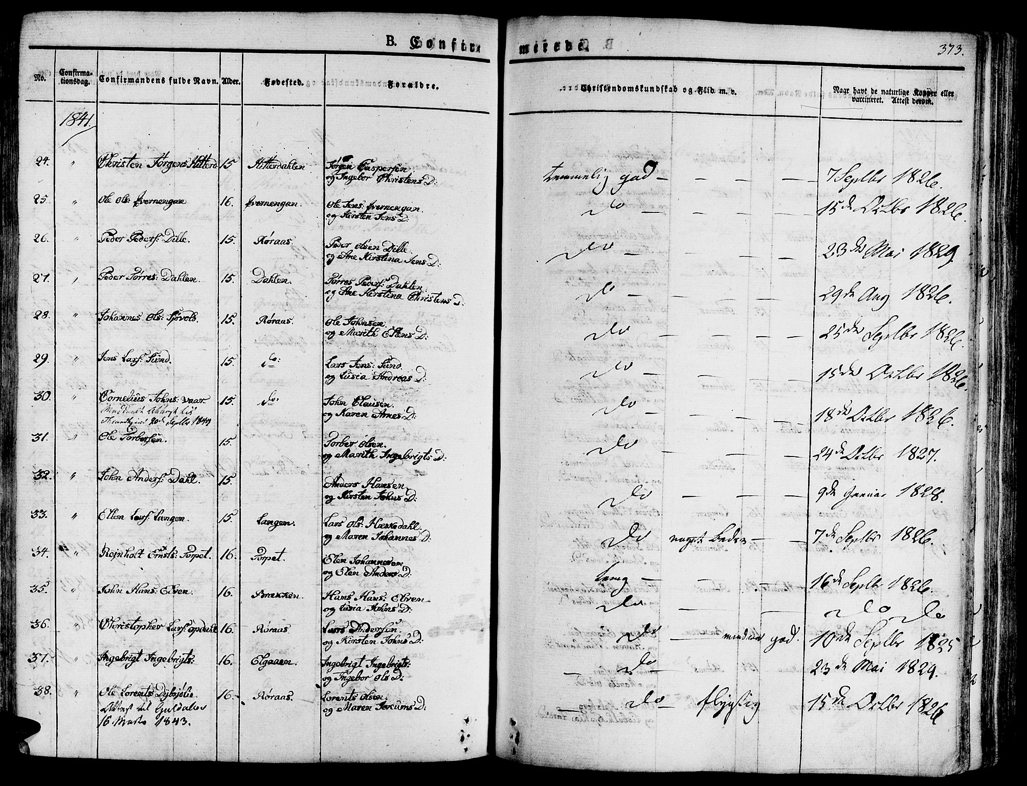 Ministerialprotokoller, klokkerbøker og fødselsregistre - Sør-Trøndelag, AV/SAT-A-1456/681/L0930: Parish register (official) no. 681A08, 1829-1844, p. 373