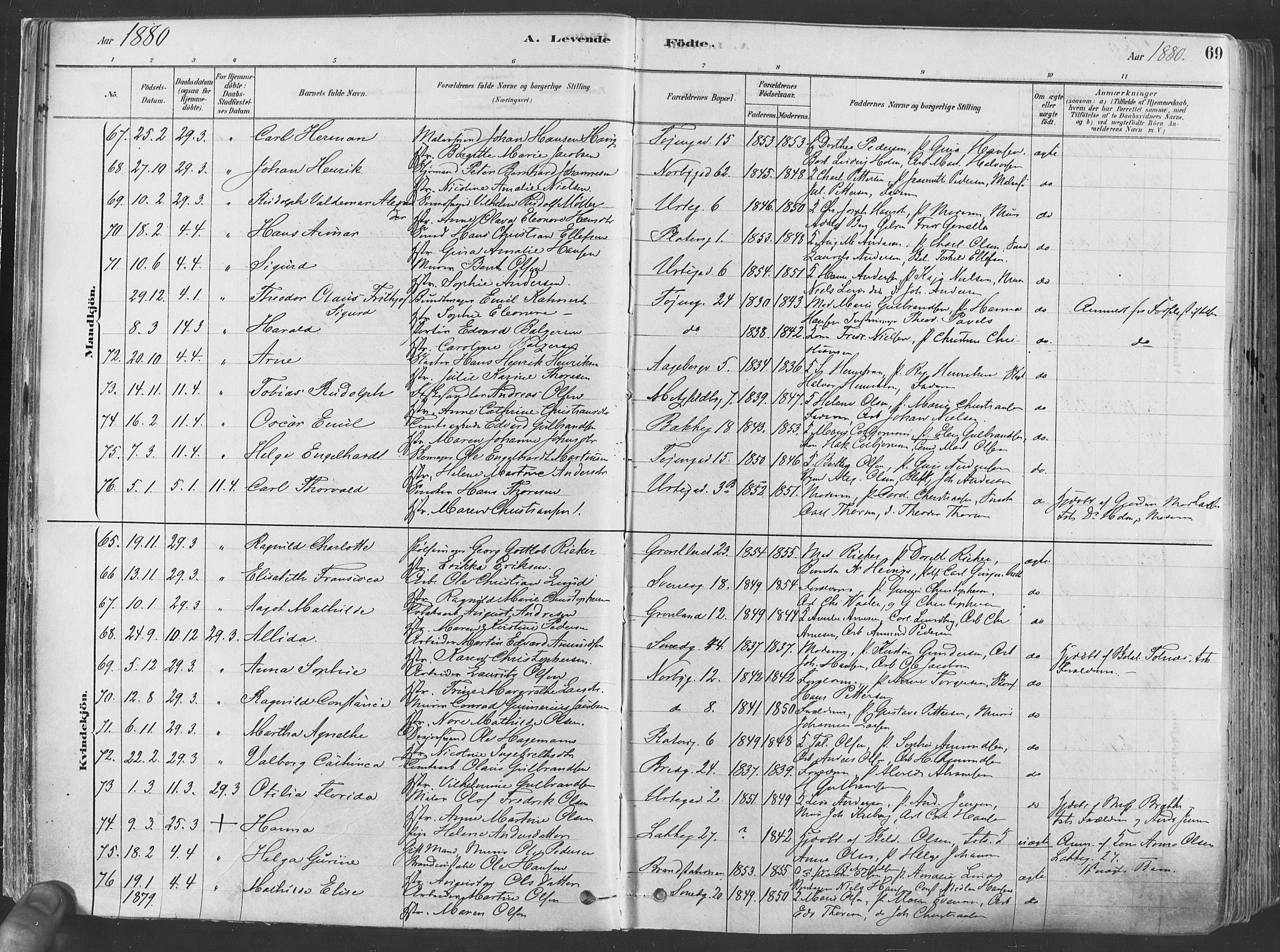 Grønland prestekontor Kirkebøker, SAO/A-10848/F/Fa/L0007: Parish register (official) no. 7, 1878-1888, p. 69