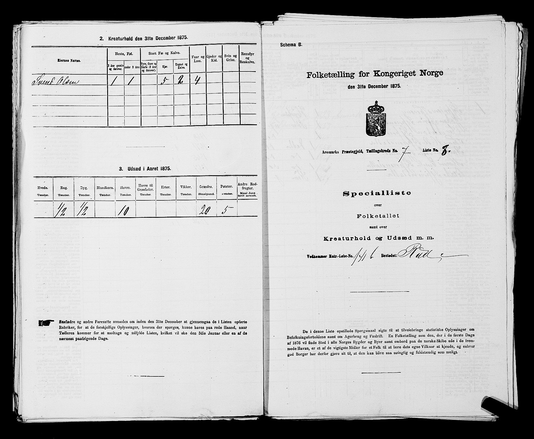 RA, 1875 census for 0118P Aremark, 1875, p. 988