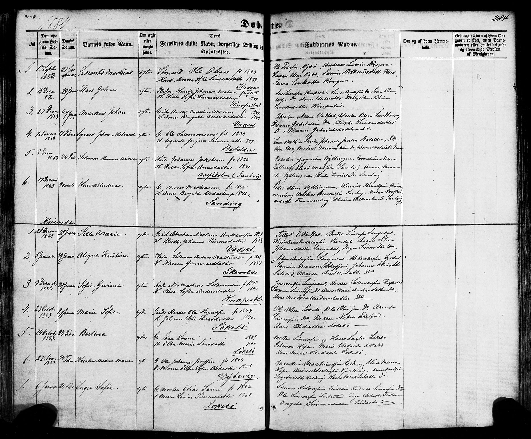 Kinn sokneprestembete, SAB/A-80801/H/Haa/Haaa/L0006: Parish register (official) no. A 6, 1857-1885, p. 284
