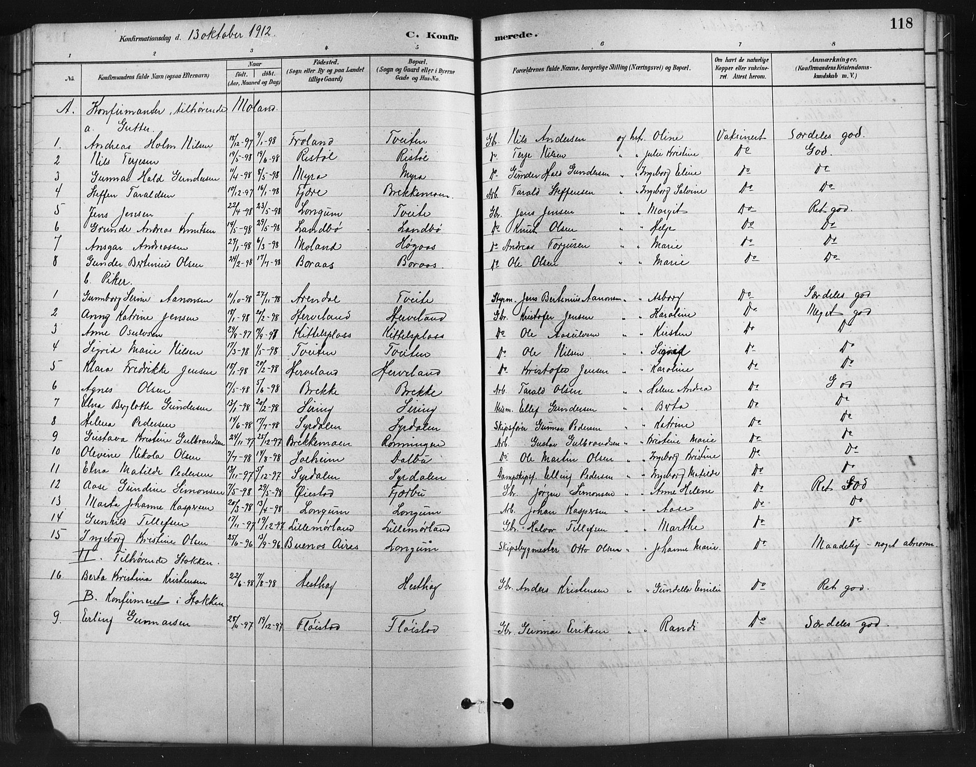 Austre Moland sokneprestkontor, SAK/1111-0001/F/Fb/Fba/L0003: Parish register (copy) no. B 3, 1879-1914, p. 118