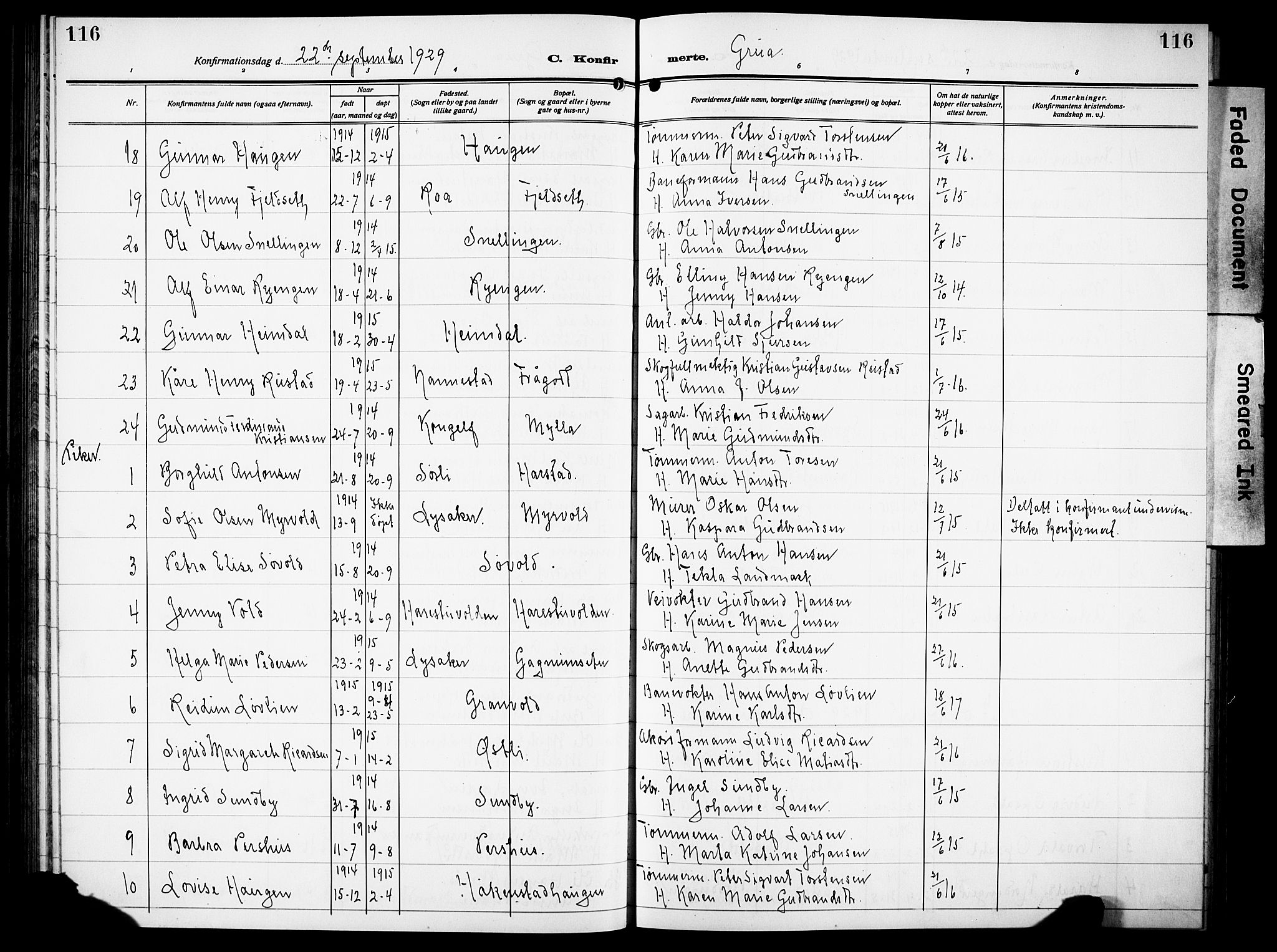 Lunner prestekontor, SAH/PREST-118/H/Ha/Hab/L0002: Parish register (copy) no. 2, 1923-1933, p. 116