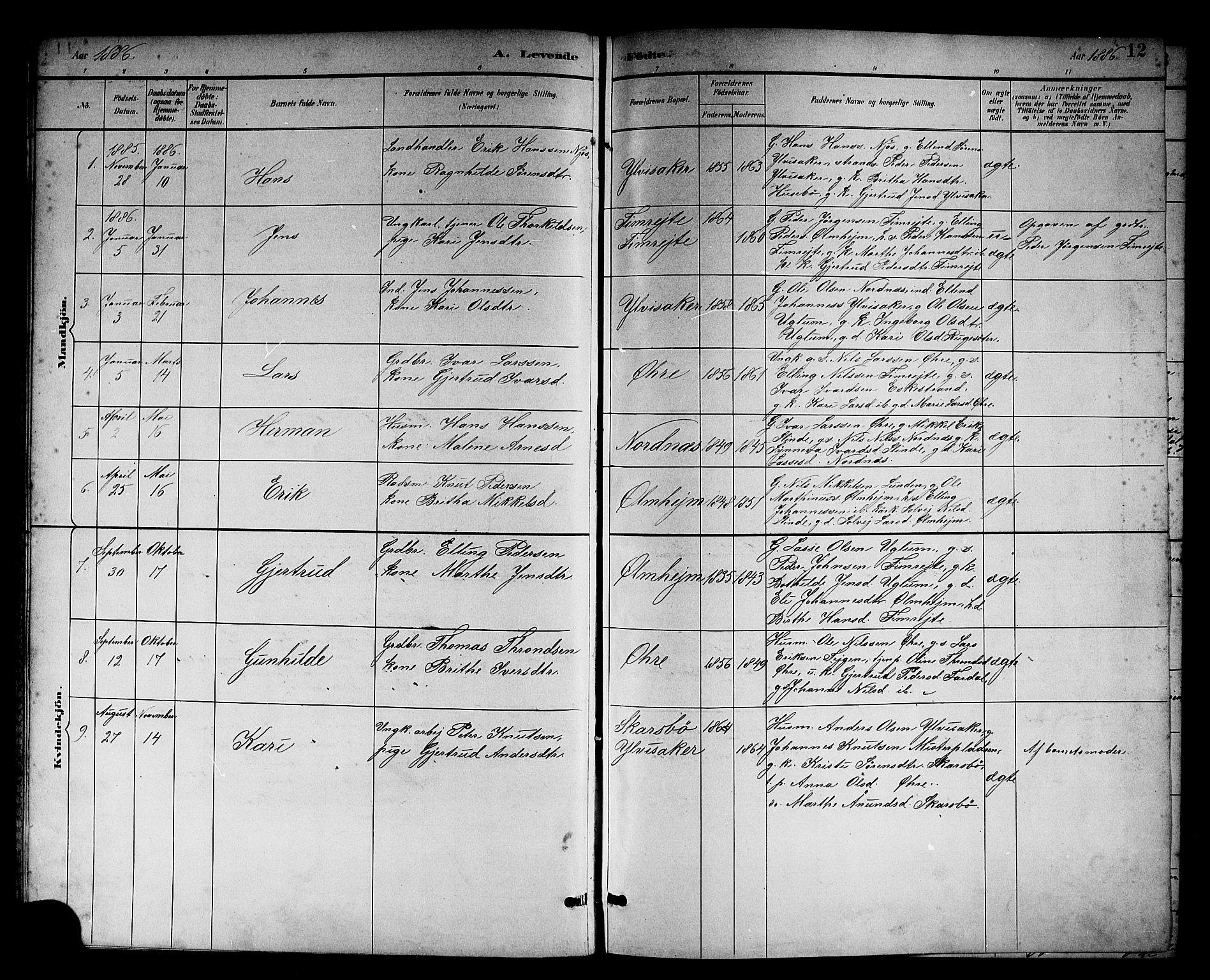 Sogndal sokneprestembete, AV/SAB-A-81301/H/Hab/Habc/L0002: Parish register (copy) no. C 2, 1884-1910, p. 12