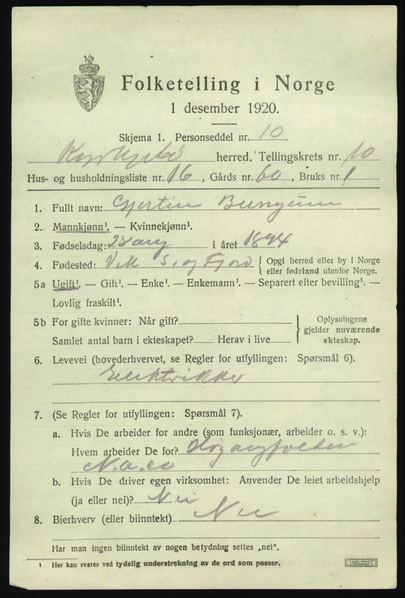 SAB, 1920 census for Kyrkjebø, 1920, p. 5713