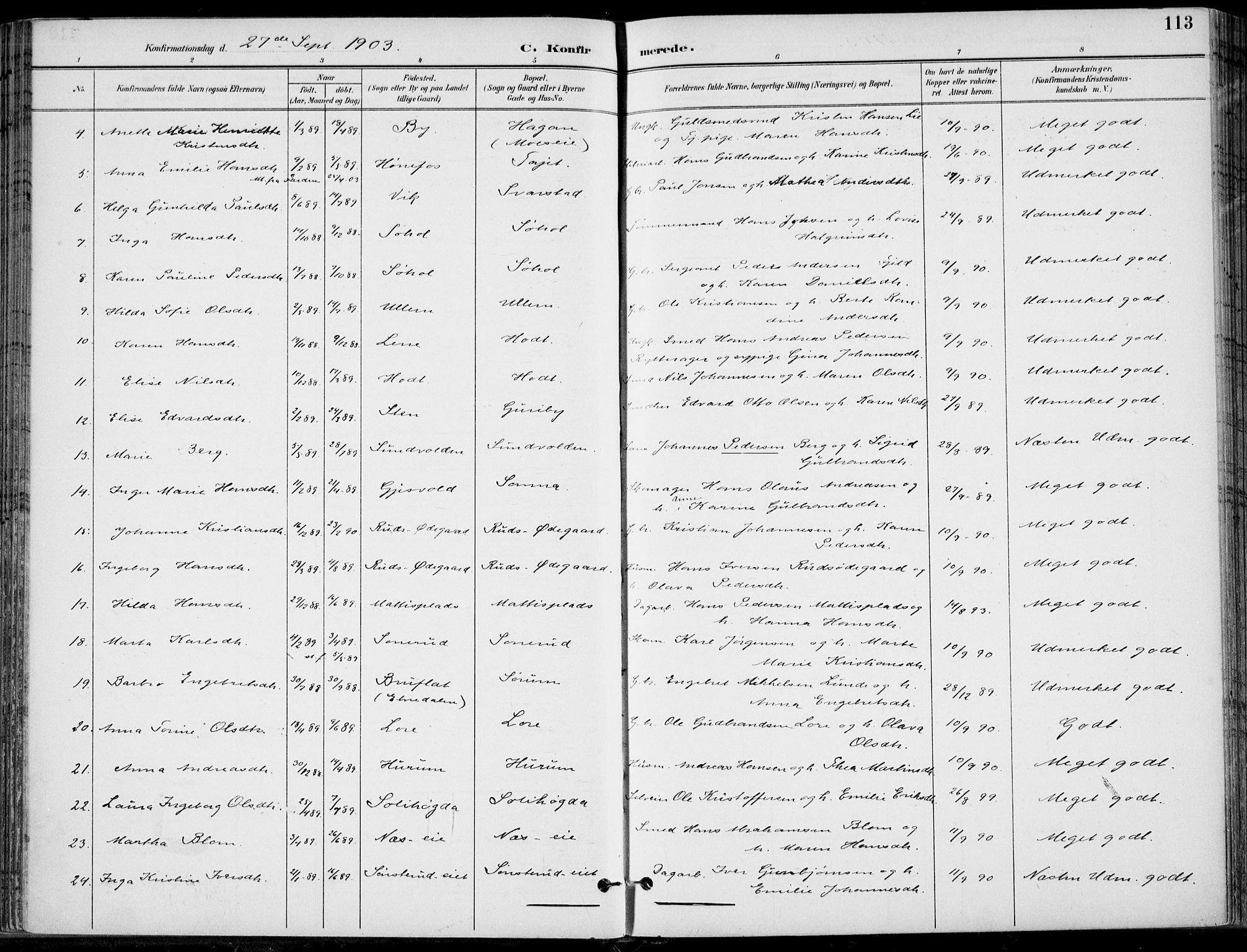 Hole kirkebøker, SAKO/A-228/F/Fa/L0009: Parish register (official) no. I 9, 1892-1907, p. 113
