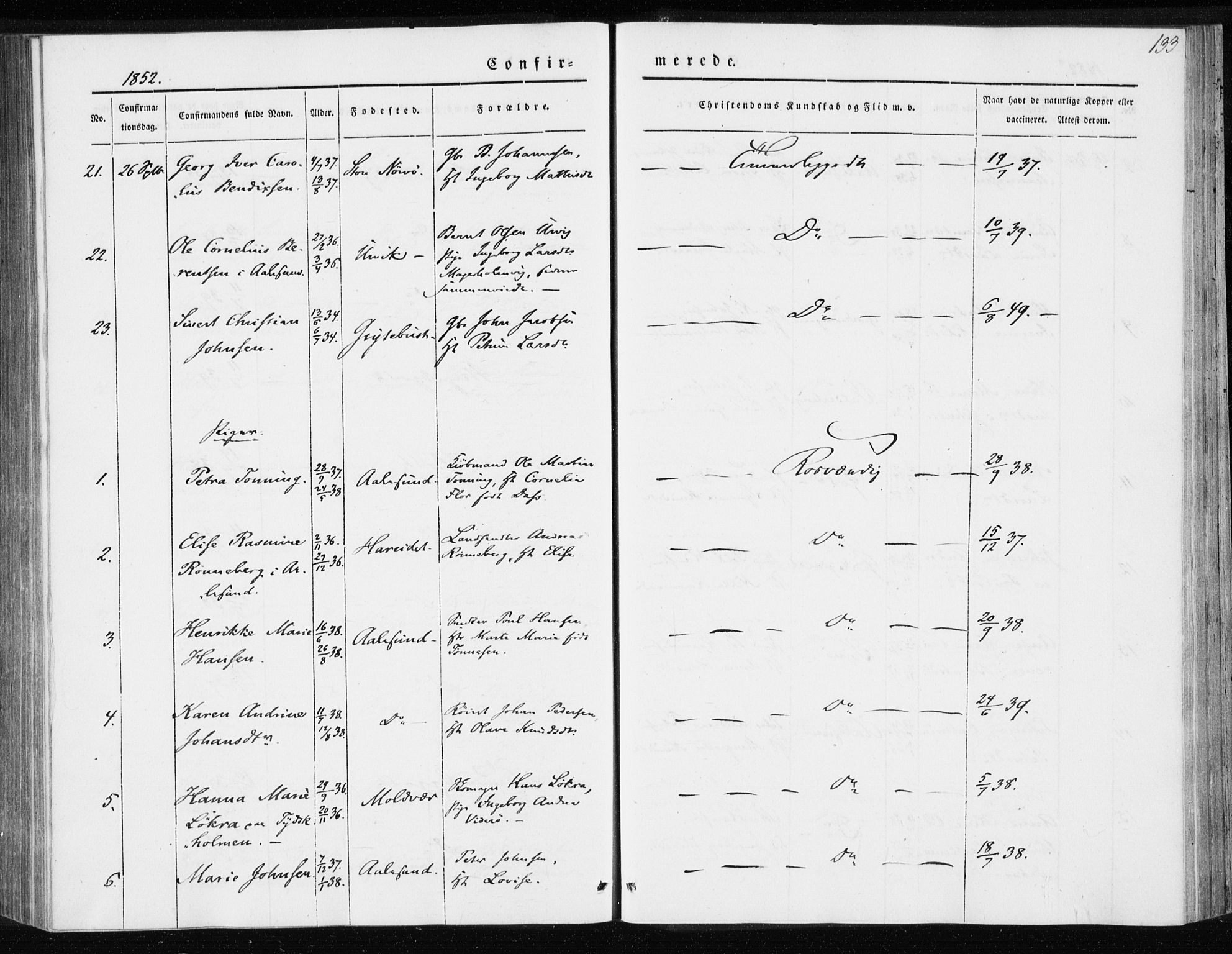 Ministerialprotokoller, klokkerbøker og fødselsregistre - Møre og Romsdal, AV/SAT-A-1454/528/L0415: Curate's parish register no. 528B03, 1843-1852, p. 133