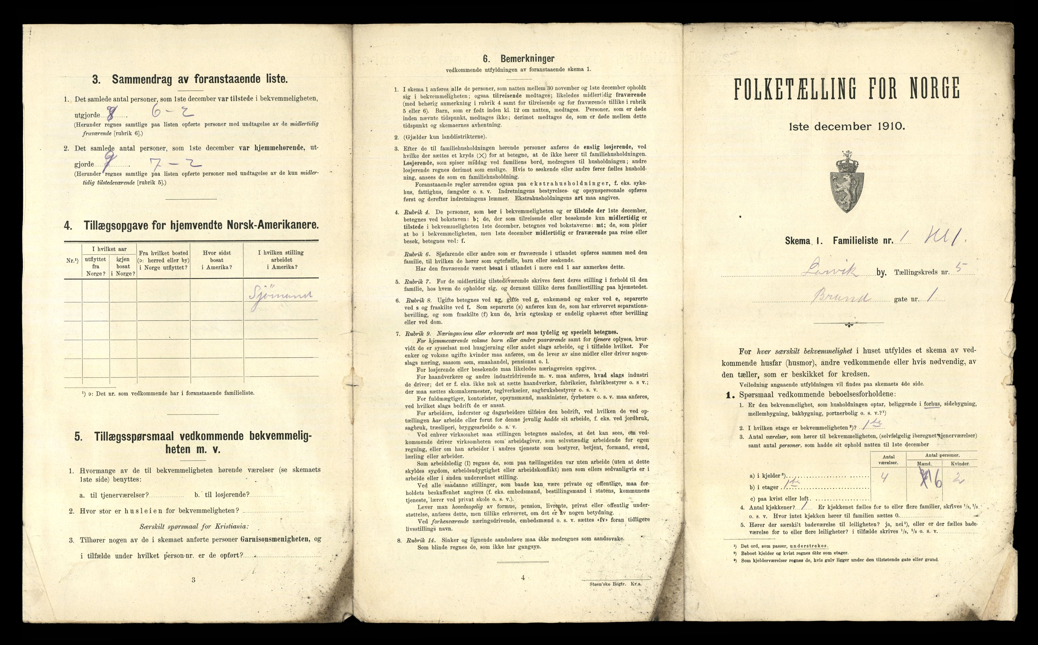 RA, 1910 census for Larvik, 1910, p. 1607