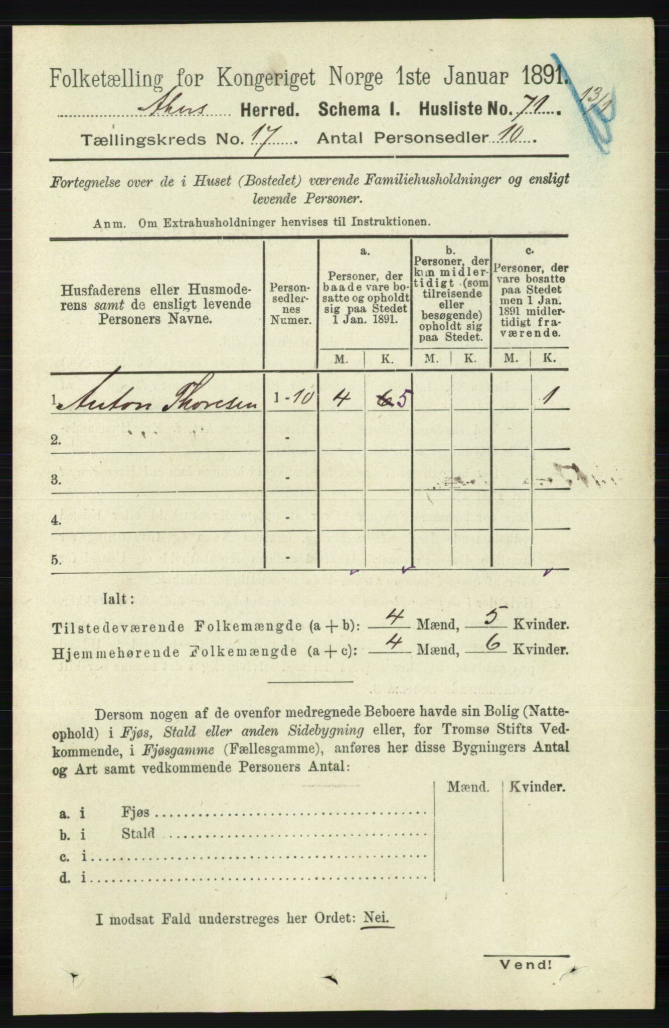 RA, 1891 census for 0218 Aker, 1891, p. 15841