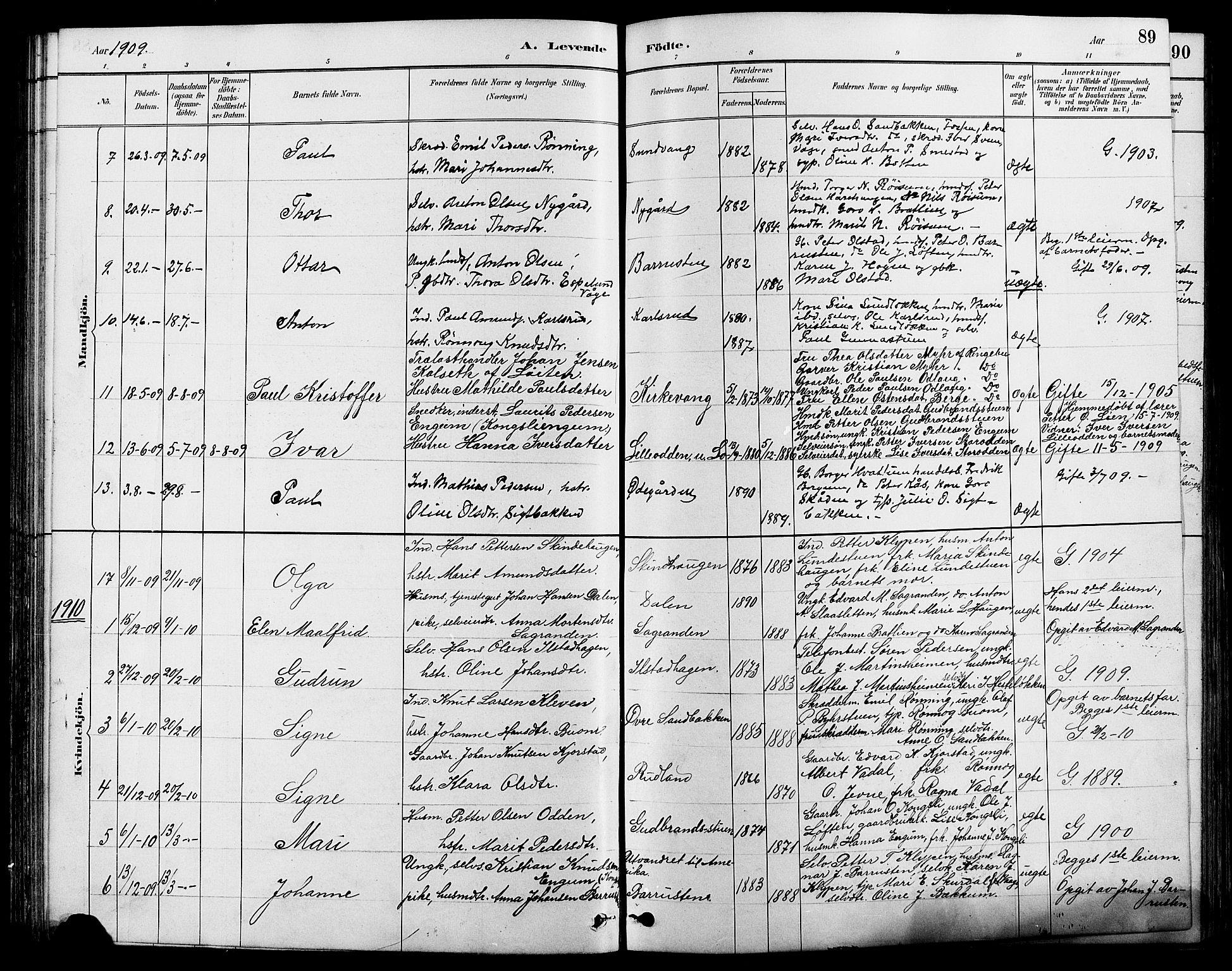 Nord-Fron prestekontor, SAH/PREST-080/H/Ha/Hab/L0004: Parish register (copy) no. 4, 1884-1914, p. 89