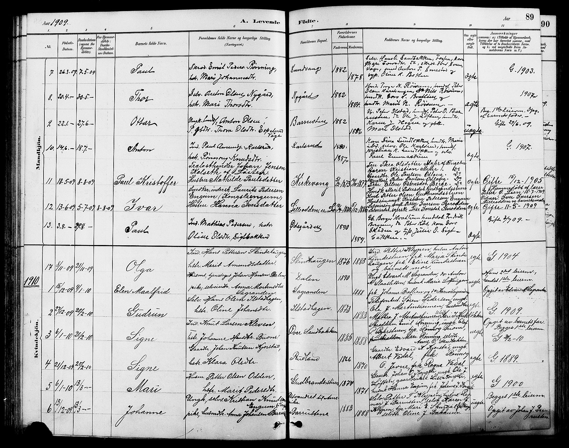 Nord-Fron prestekontor, AV/SAH-PREST-080/H/Ha/Hab/L0004: Parish register (copy) no. 4, 1884-1914, p. 89