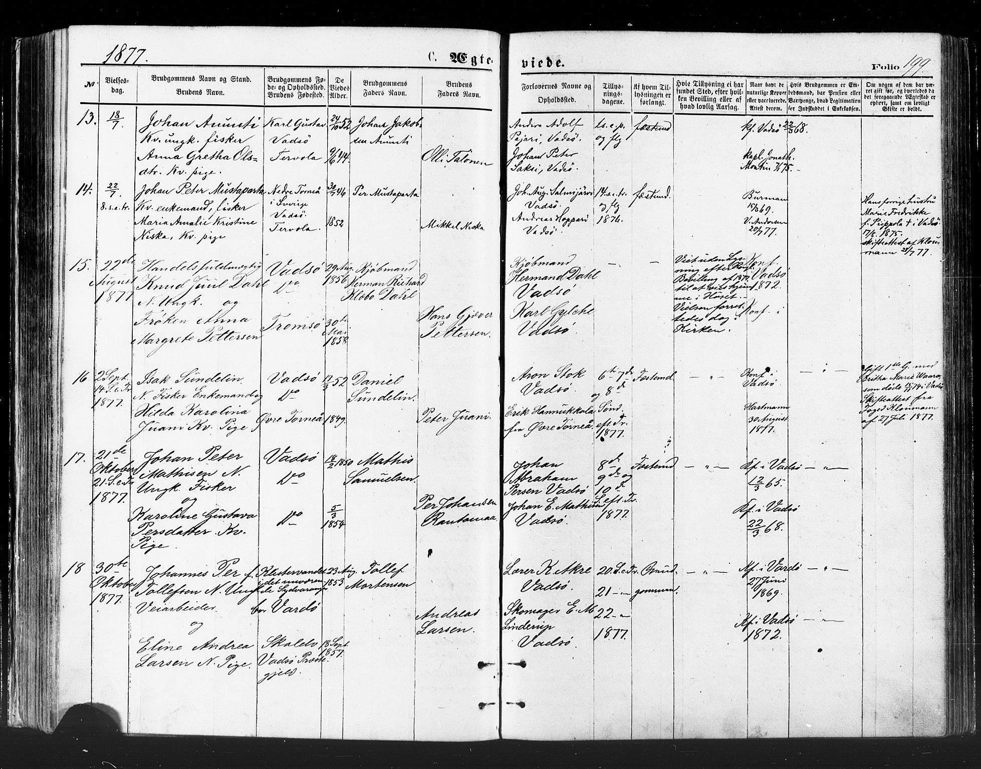 Vadsø sokneprestkontor, SATØ/S-1325/H/Ha/L0005kirke: Parish register (official) no. 5, 1873-1884, p. 199